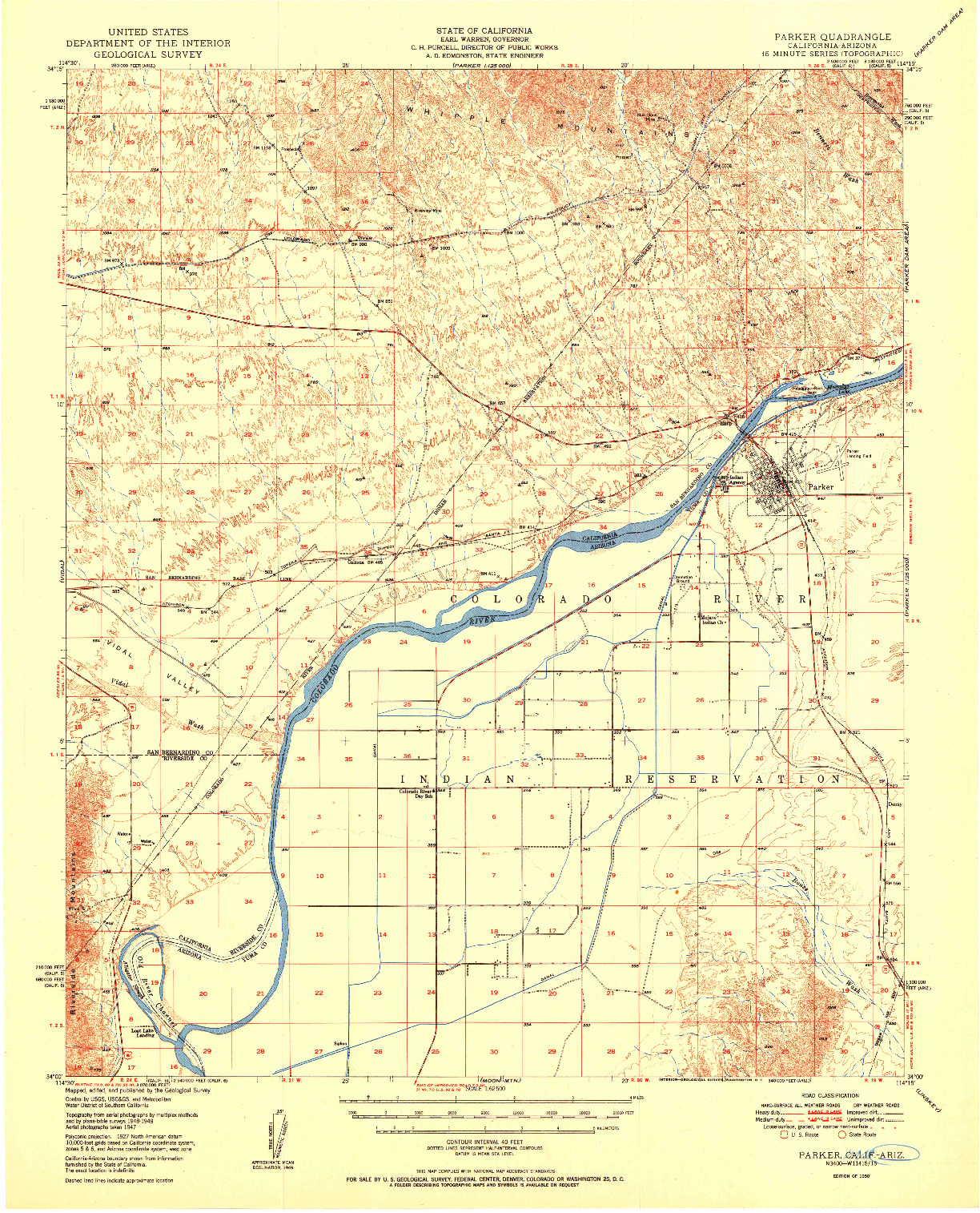 USGS 1:62500-SCALE QUADRANGLE FOR PARKER, CA 1950