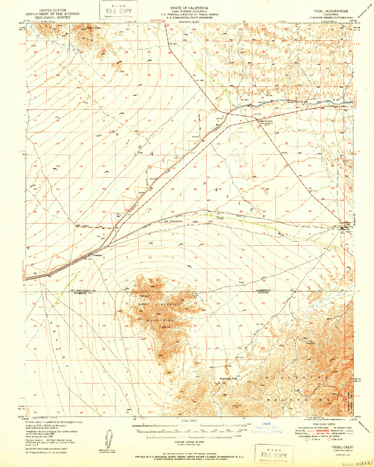 USGS 1:62500-SCALE QUADRANGLE FOR VIDAL, CA 1950