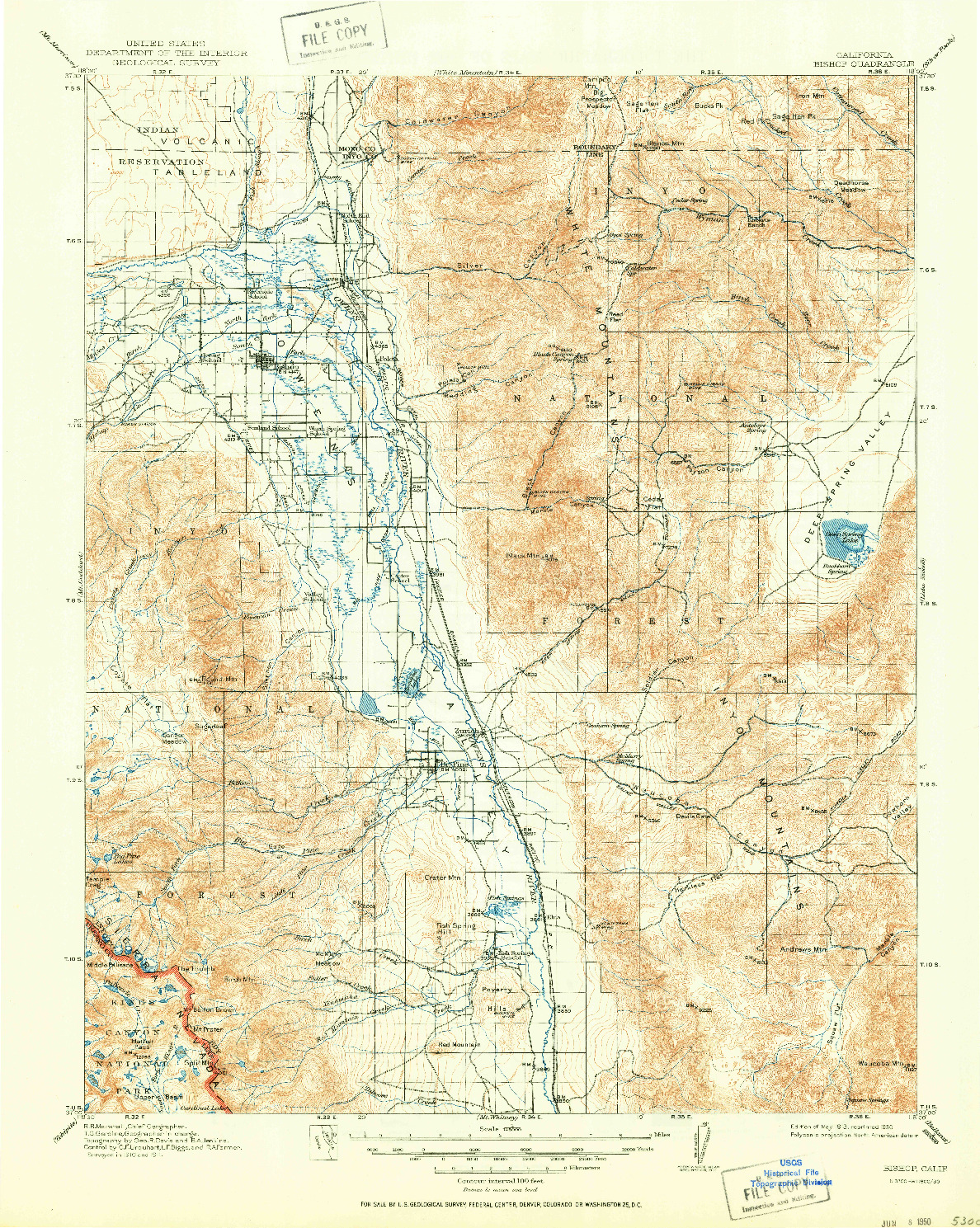 USGS 1:125000-SCALE QUADRANGLE FOR BISHOP, CA 1913