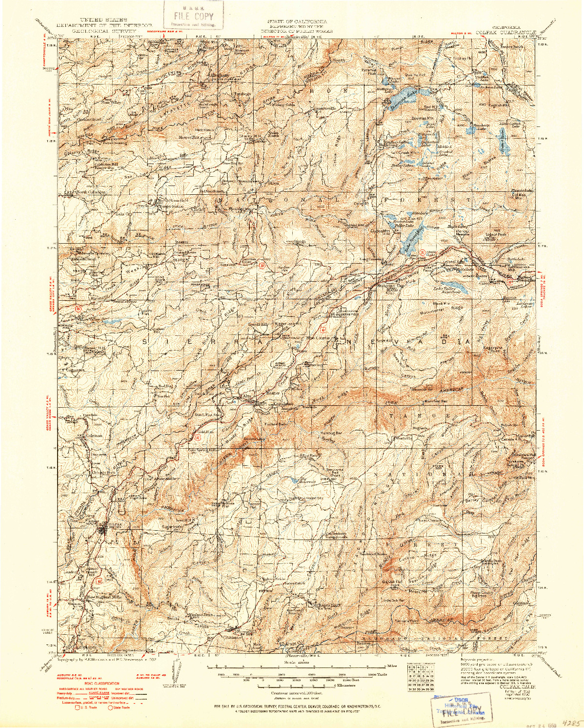 USGS 1:125000-SCALE QUADRANGLE FOR COLFAX, CA 1938