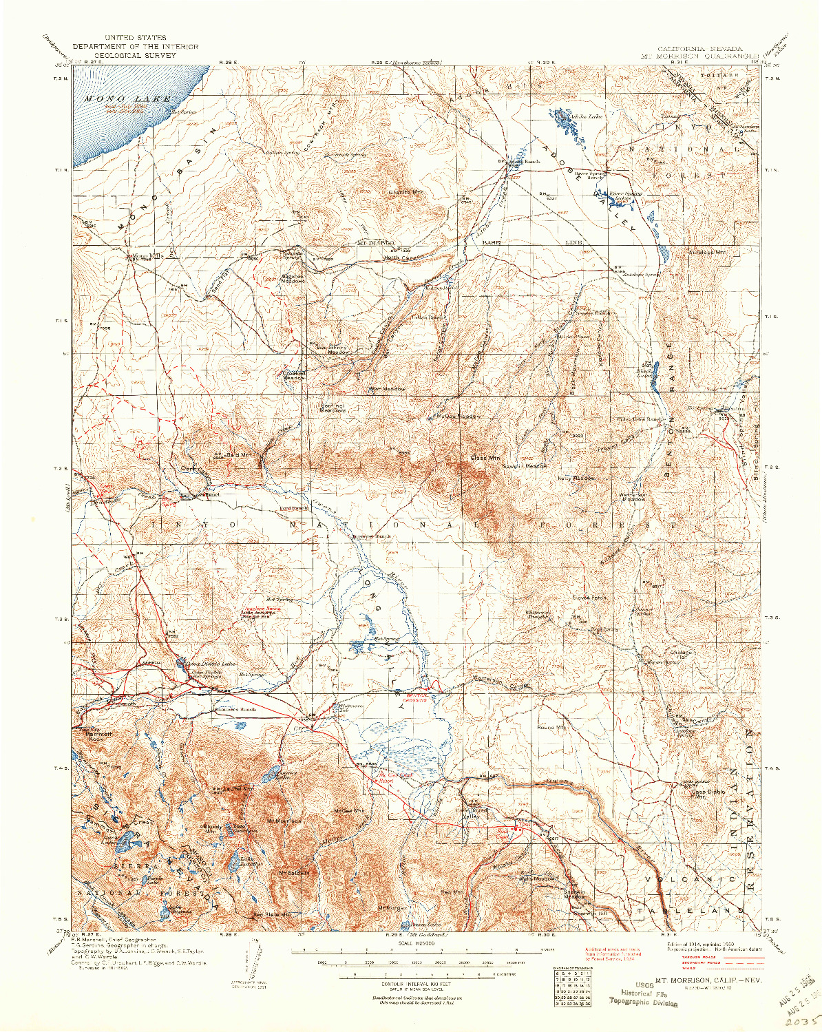 USGS 1:125000-SCALE QUADRANGLE FOR MT. MORRISON, CA 1914