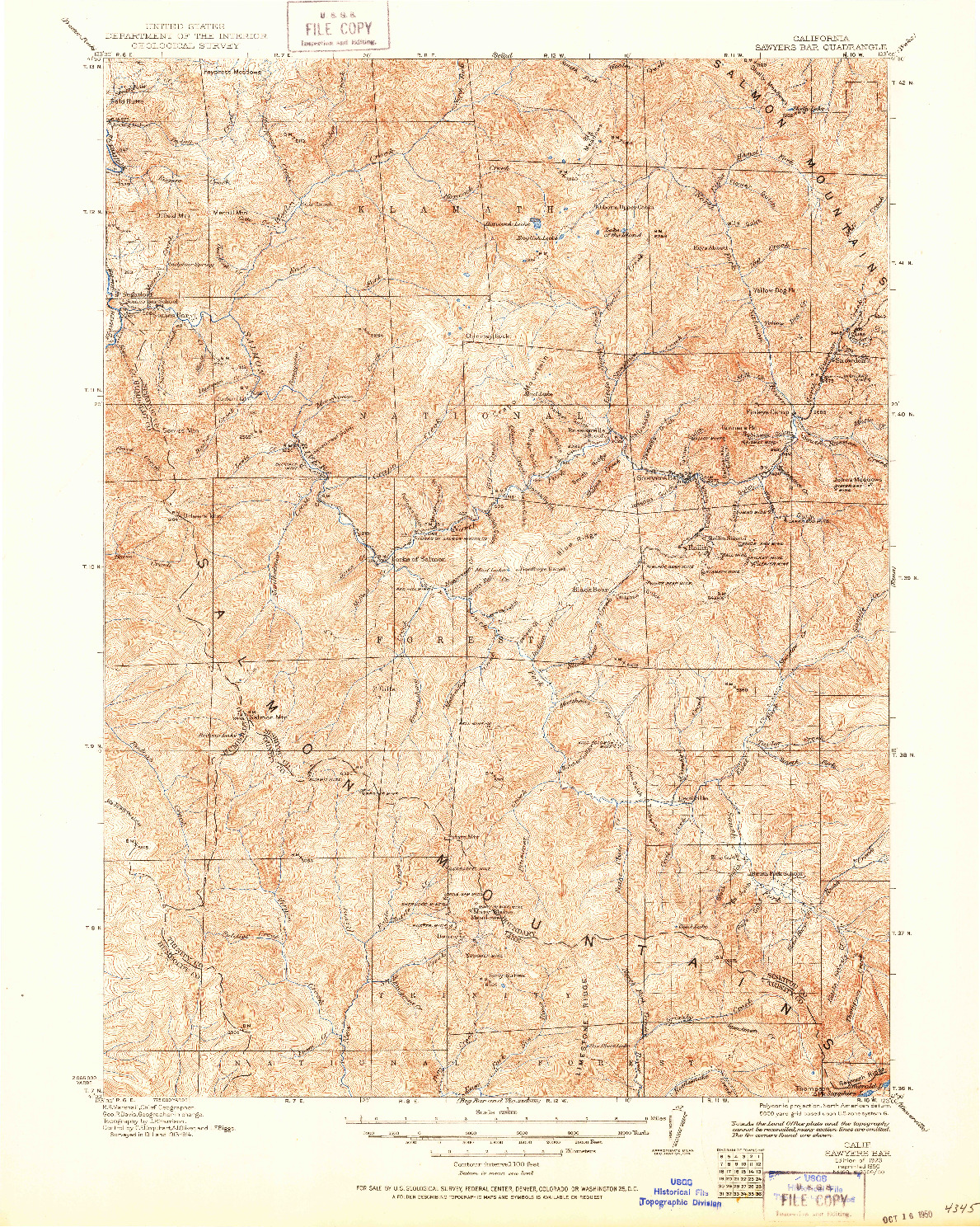 USGS 1:125000-SCALE QUADRANGLE FOR SAWYERS BAR, CA 1923