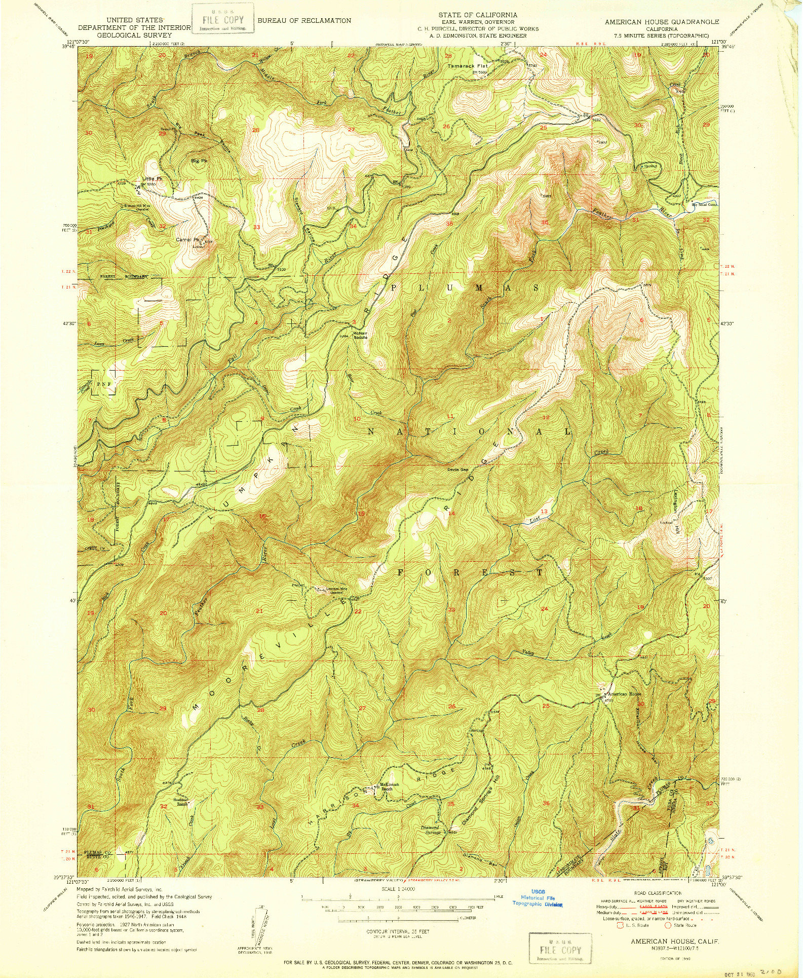 USGS 1:24000-SCALE QUADRANGLE FOR AMERICAN HOUSE, CA 1950