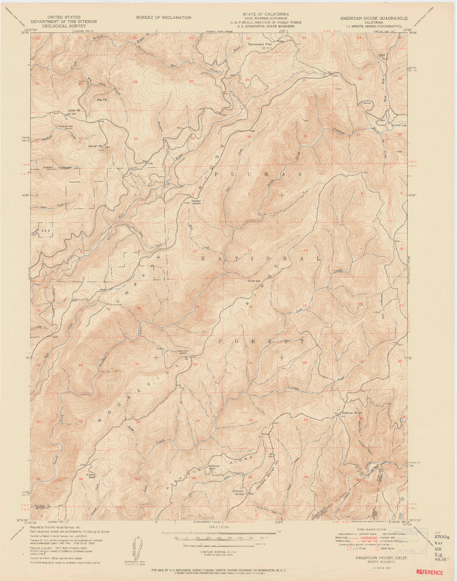 USGS 1:24000-SCALE QUADRANGLE FOR AMERICAN HOUSE, CA 1950