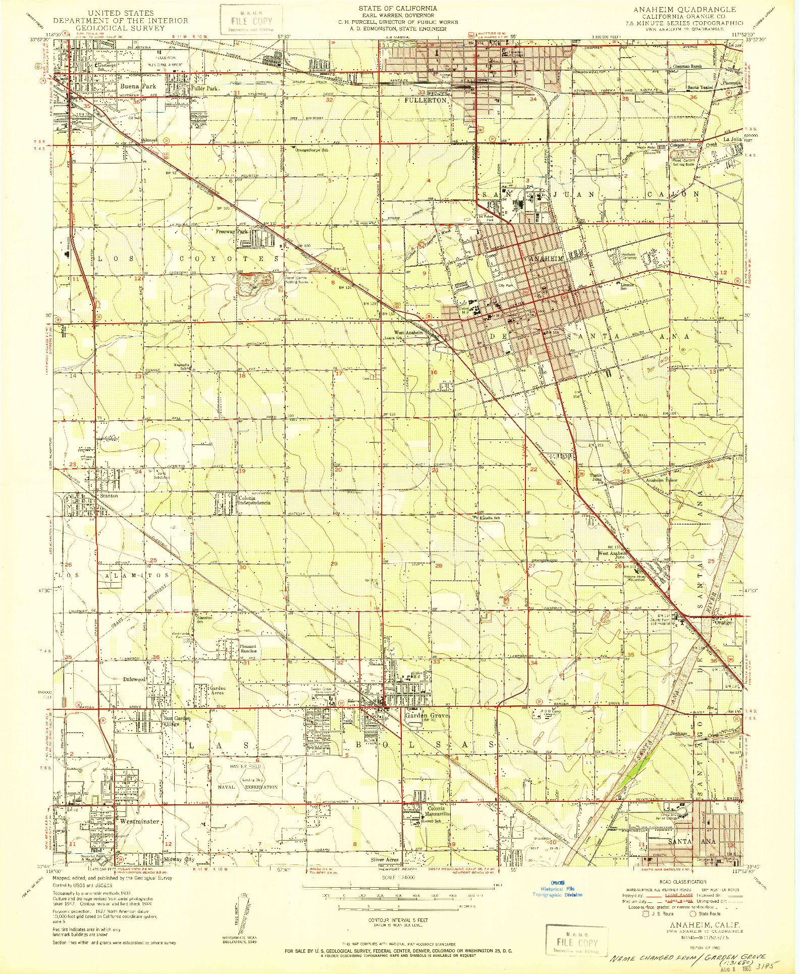 USGS 1:24000-SCALE QUADRANGLE FOR ANAHEIM, CA 1950