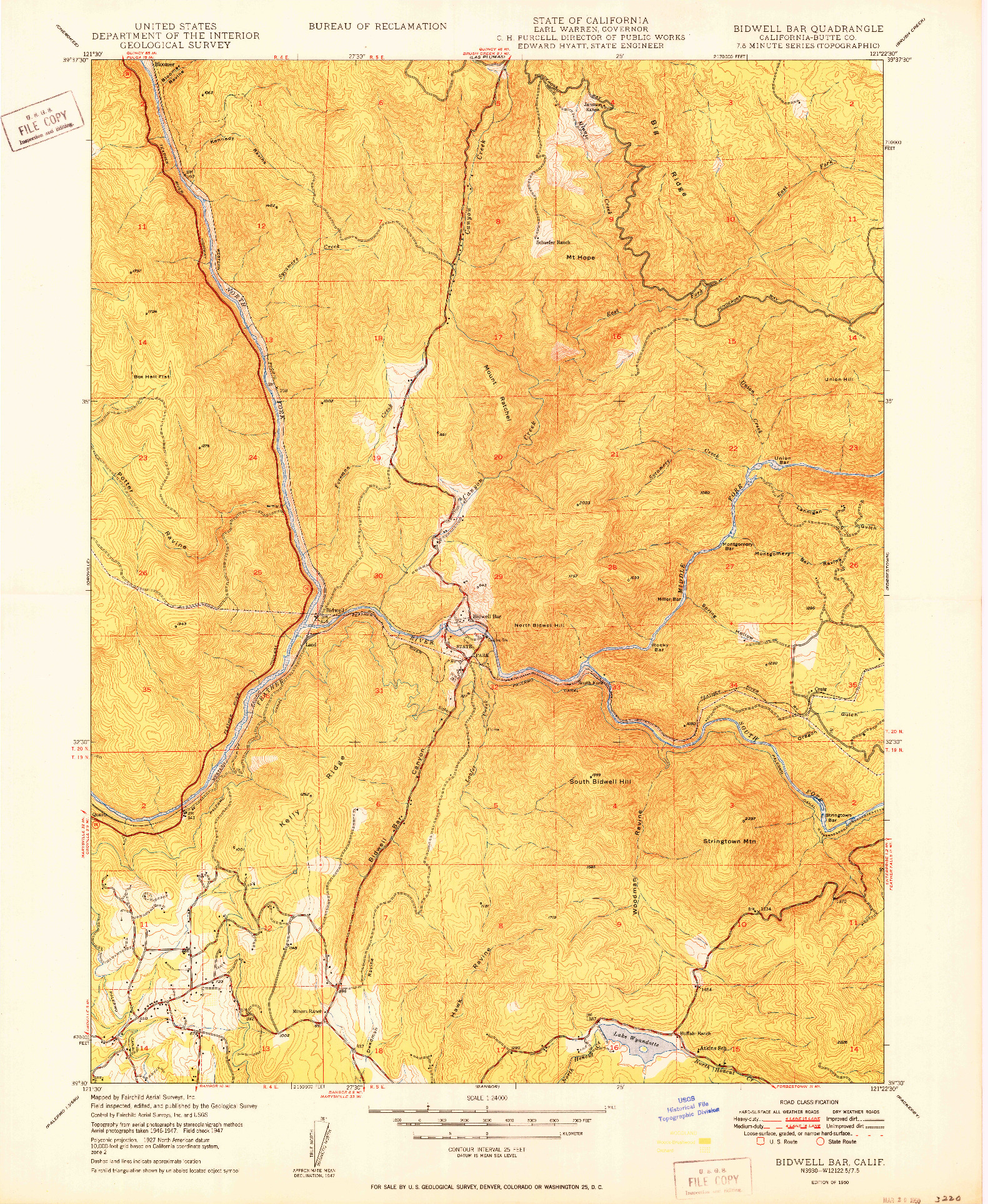 USGS 1:24000-SCALE QUADRANGLE FOR BIDWELL BAR, CA 1950