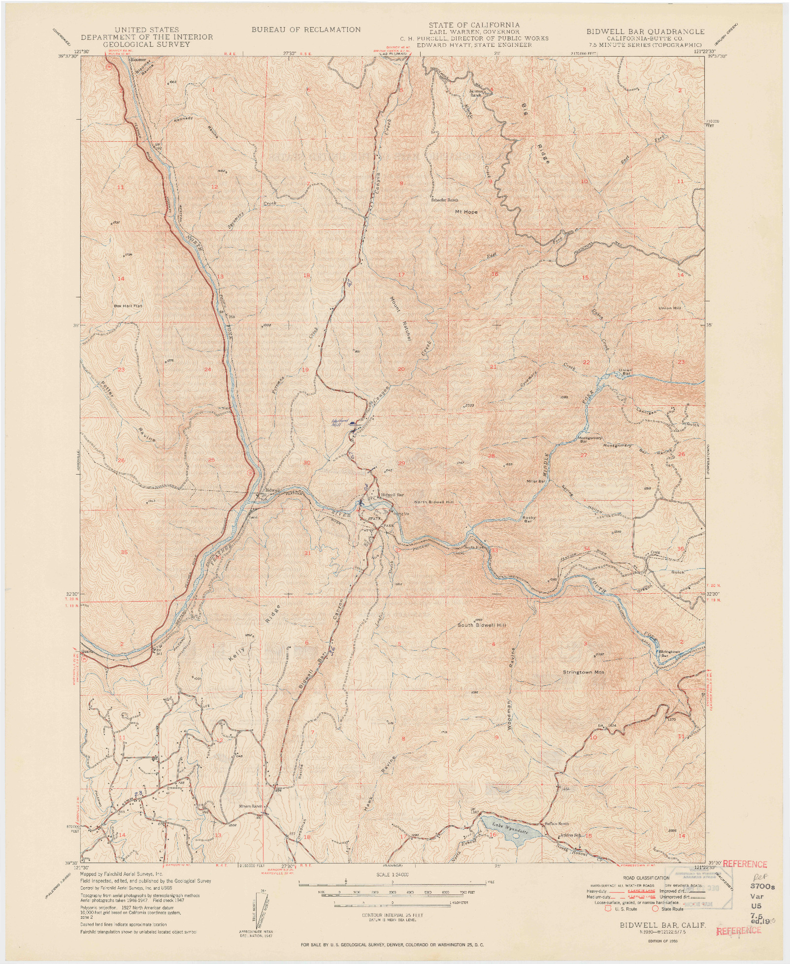 USGS 1:24000-SCALE QUADRANGLE FOR BIDWELL BAR, CA 1950