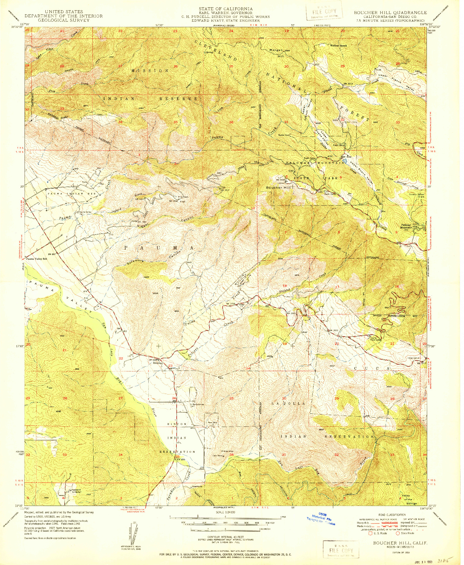 USGS 1:24000-SCALE QUADRANGLE FOR BOUCHER HILL, CA 1950