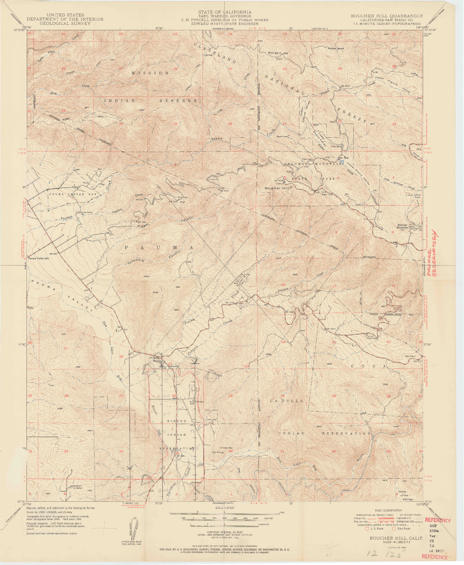 USGS 1:24000-SCALE QUADRANGLE FOR BOUCHER HILL, CA 1950