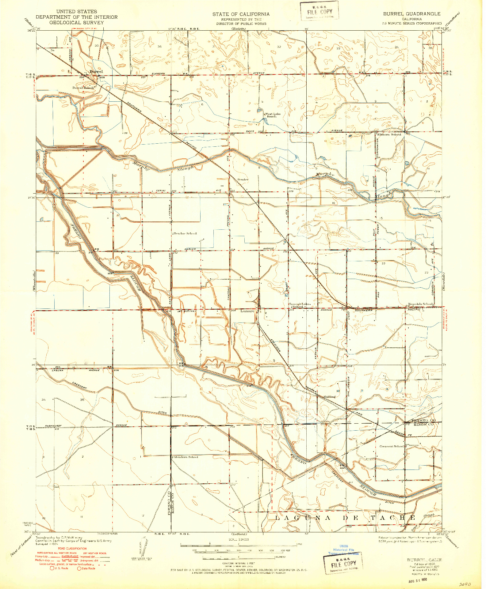 USGS 1:24000-SCALE QUADRANGLE FOR BURREL, CA 1950