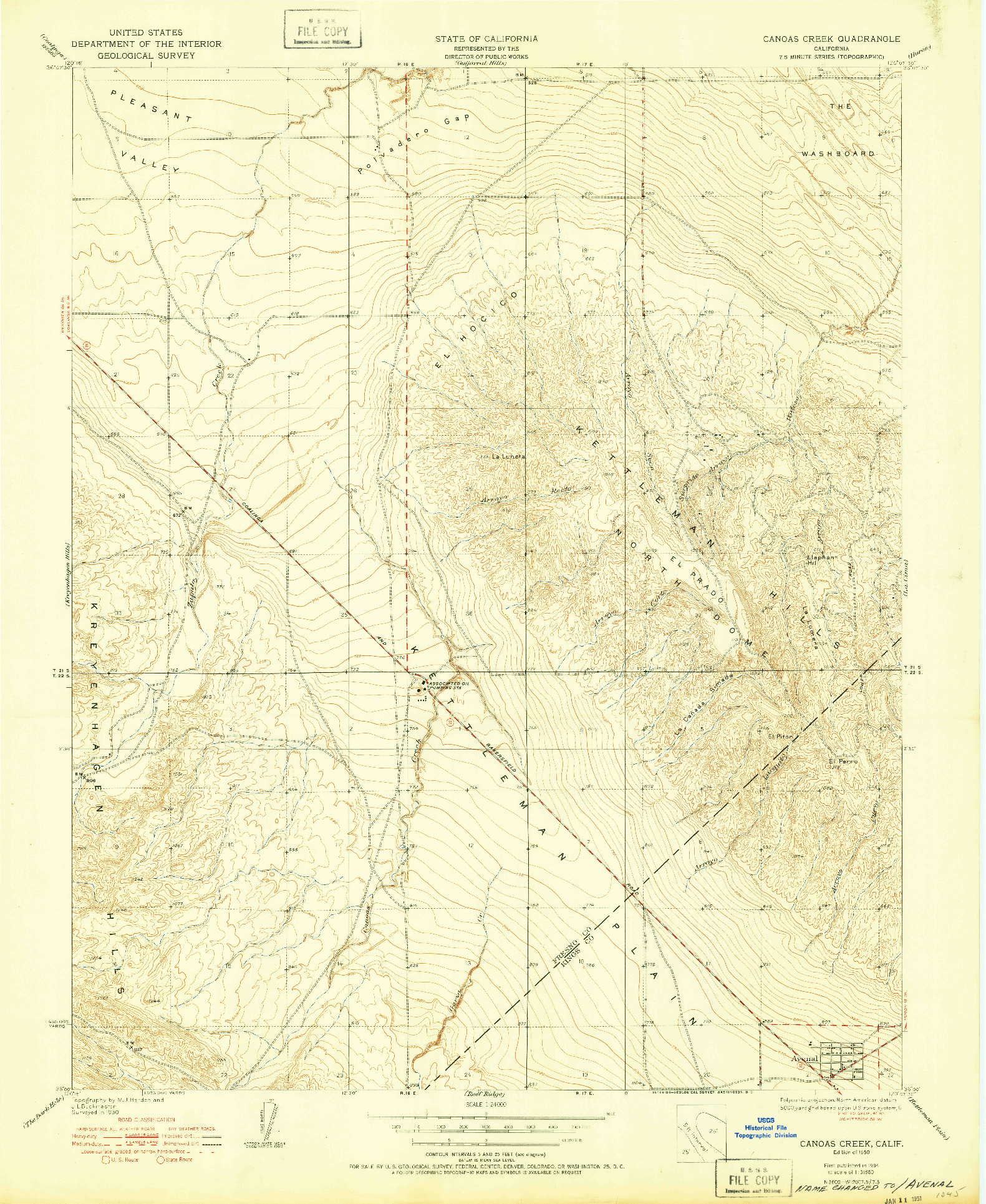 USGS 1:24000-SCALE QUADRANGLE FOR CANOAS CREEK, CA 1950