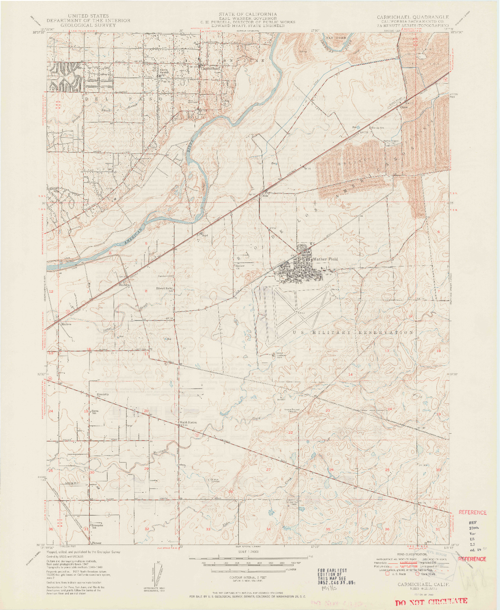 USGS 1:24000-SCALE QUADRANGLE FOR CARMICHAEL, CA 1950