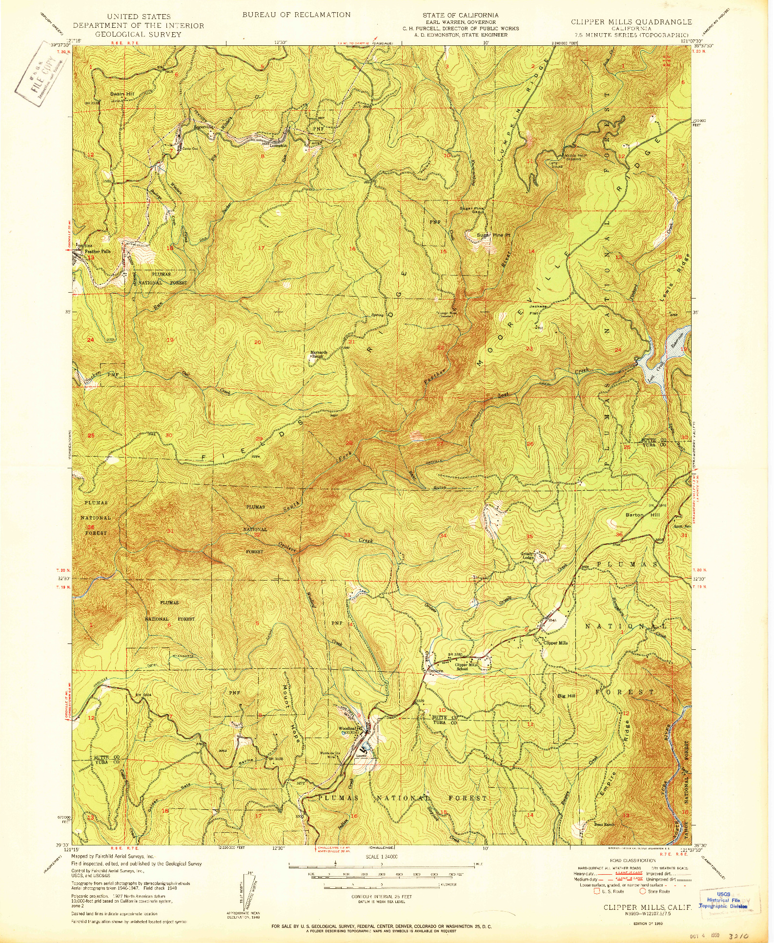 USGS 1:24000-SCALE QUADRANGLE FOR CLIPPER MILLS, CA 1950