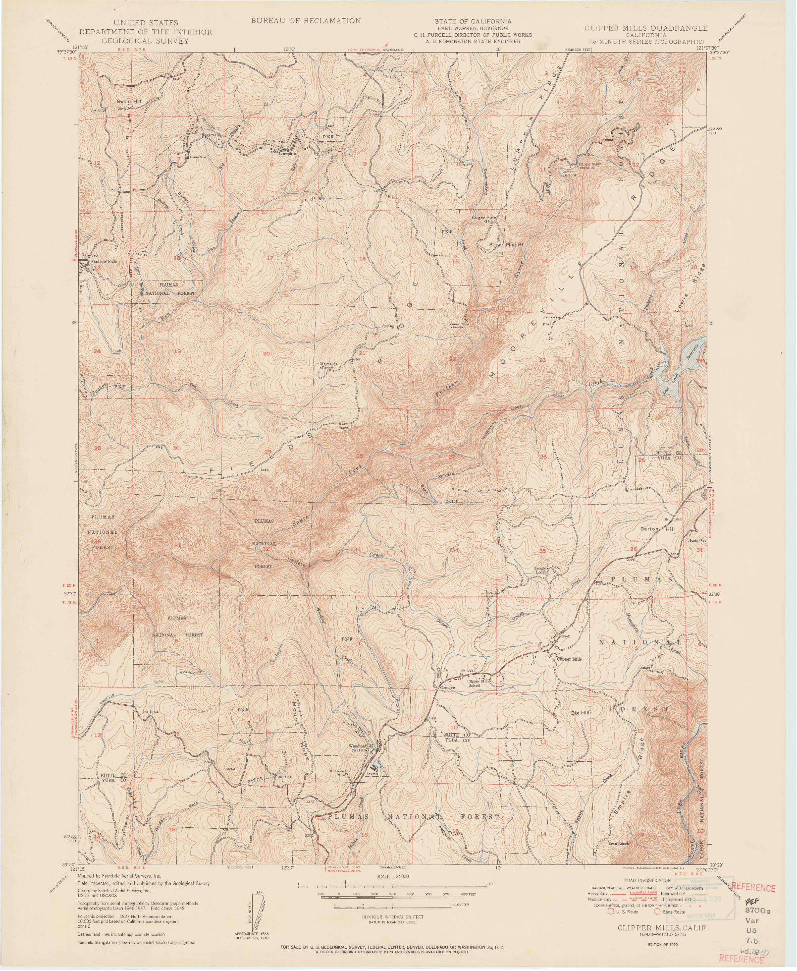 USGS 1:24000-SCALE QUADRANGLE FOR CLIPPER MILLS, CA 1950