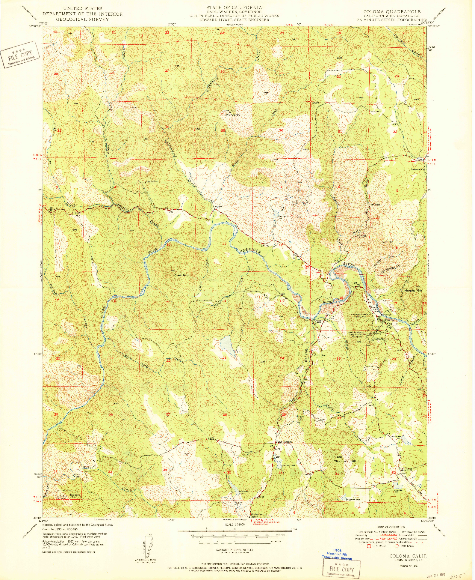 USGS 1:24000-SCALE QUADRANGLE FOR COLOMA, CA 1950
