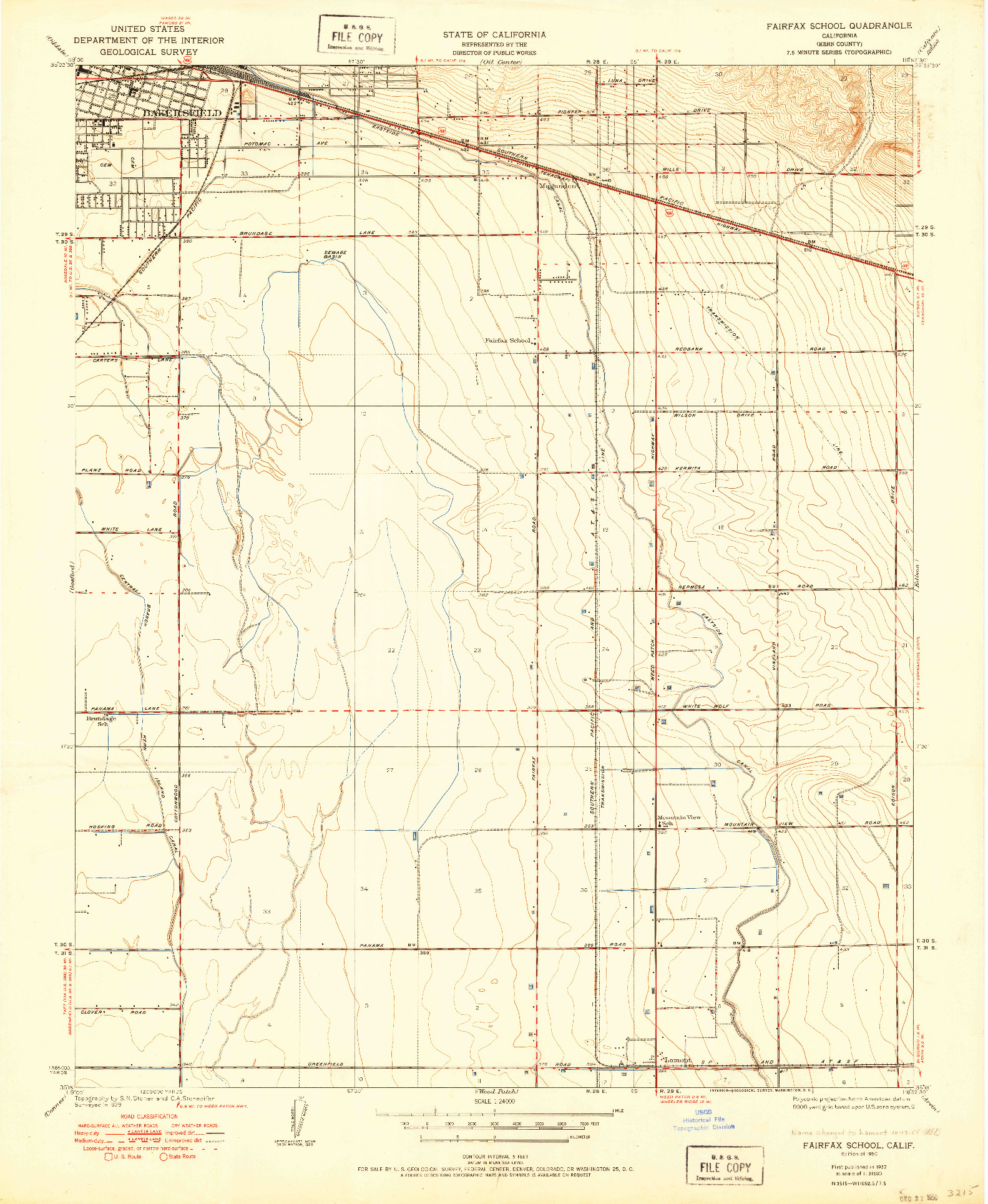 USGS 1:24000-SCALE QUADRANGLE FOR FAIRFAX SCHOOL, CA 1950