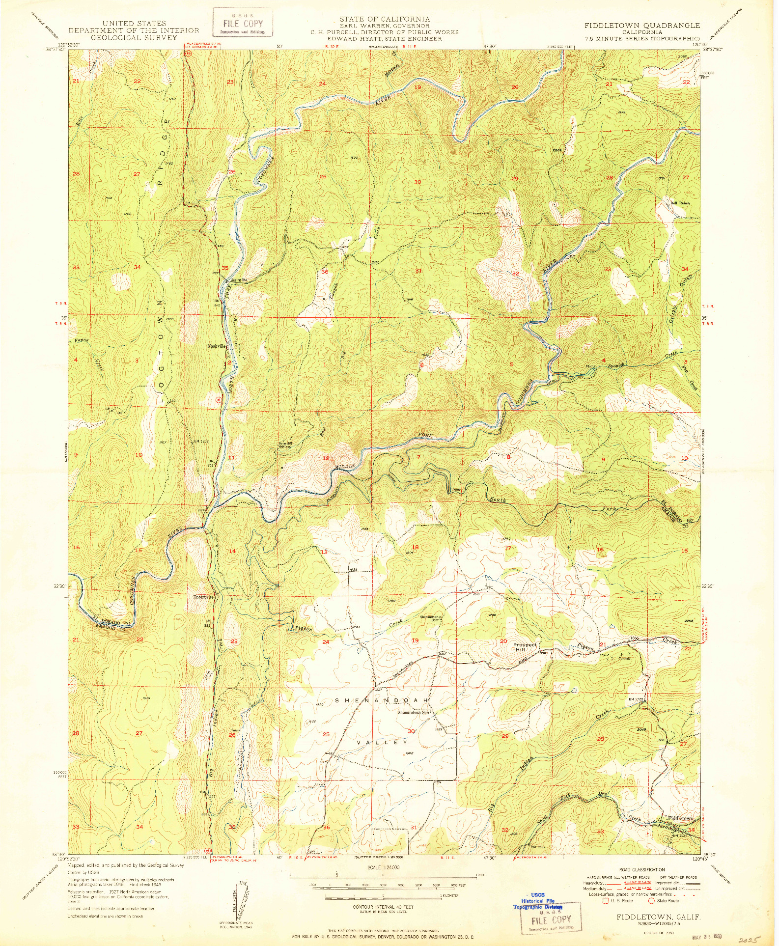 USGS 1:24000-SCALE QUADRANGLE FOR FIDDLETOWN, CA 1950