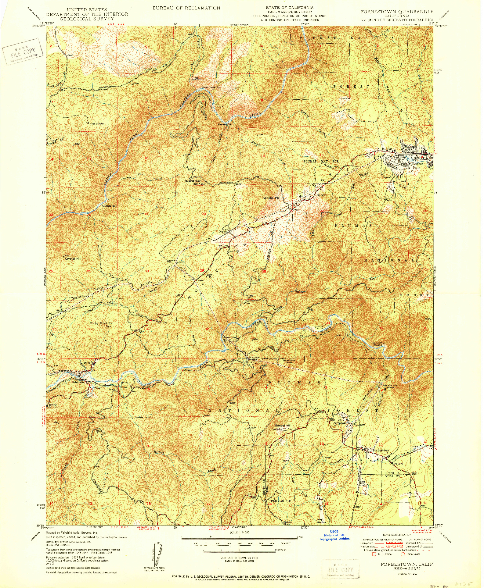 USGS 1:24000-SCALE QUADRANGLE FOR FORBESTOWN, CA 1950