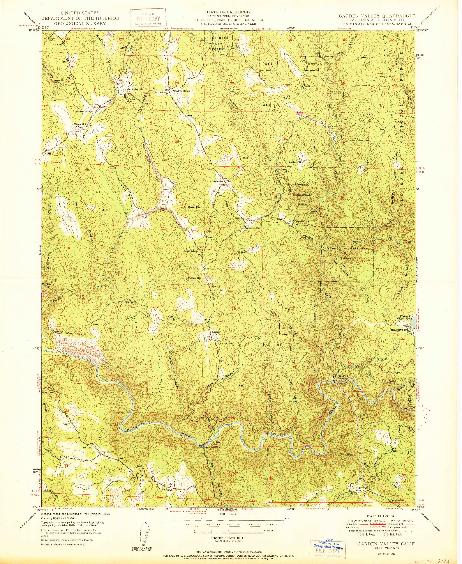 USGS 1:24000-SCALE QUADRANGLE FOR GARDEN VALLEY, CA 1950