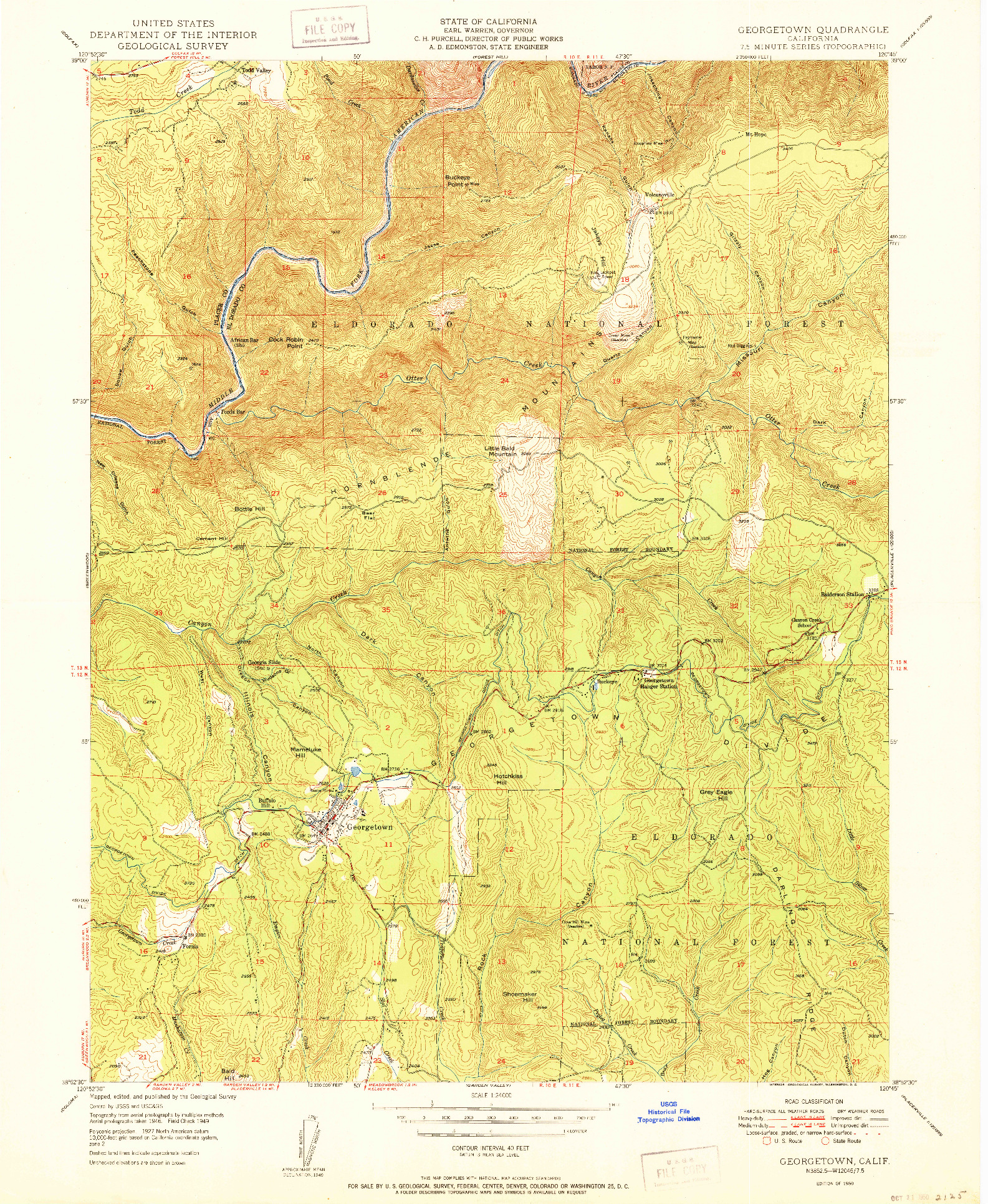 USGS 1:24000-SCALE QUADRANGLE FOR GEORGETOWN, CA 1950
