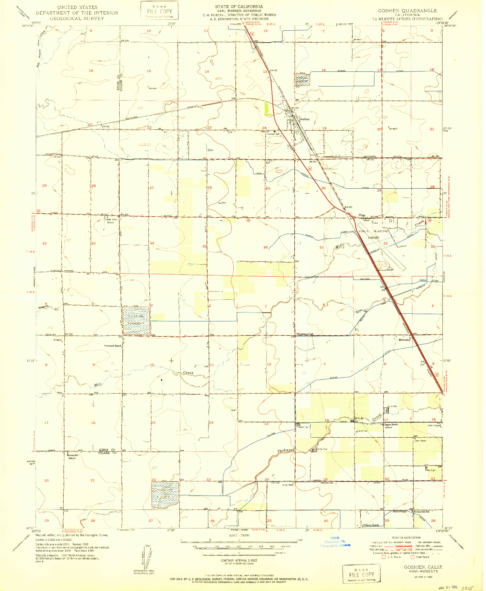 USGS 1:24000-SCALE QUADRANGLE FOR GOSHEN, CA 1950