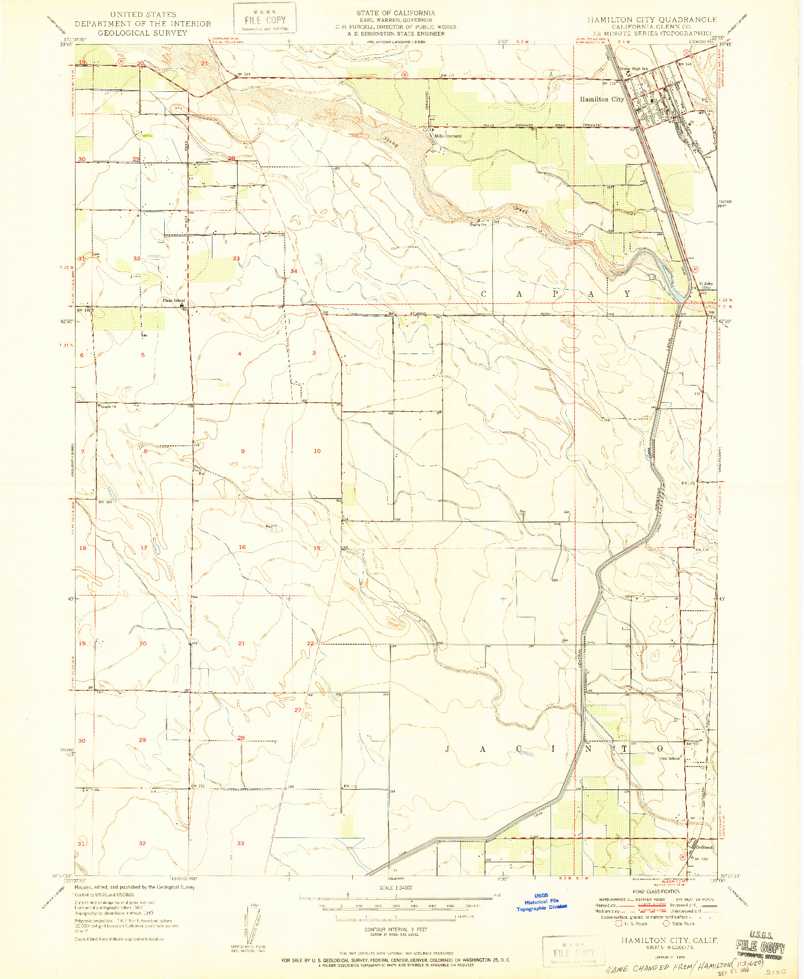 USGS 1:24000-SCALE QUADRANGLE FOR HAMILTON CITY, CA 1950