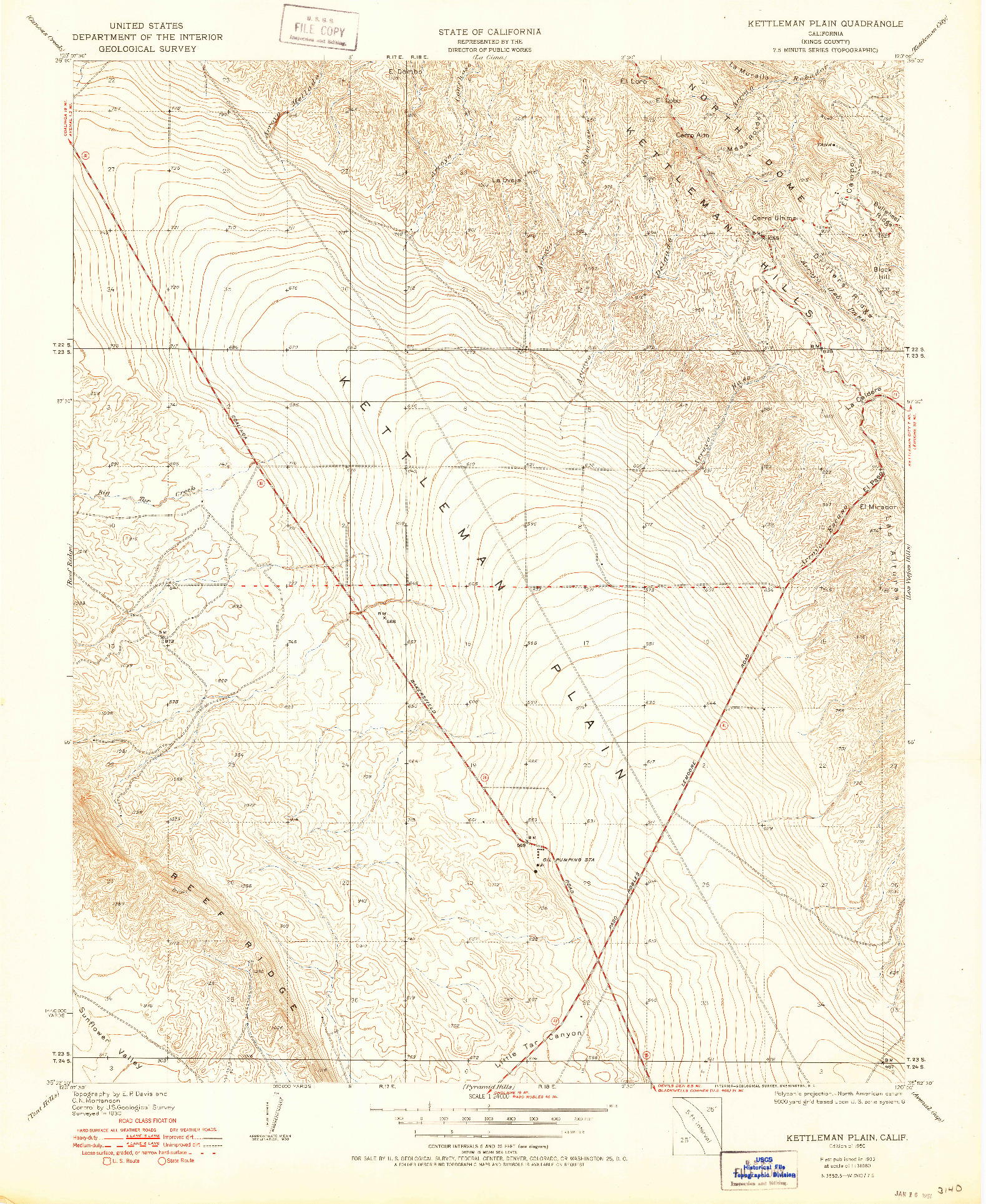 USGS 1:24000-SCALE QUADRANGLE FOR KETTLEMAN PLAIN, CA 1950
