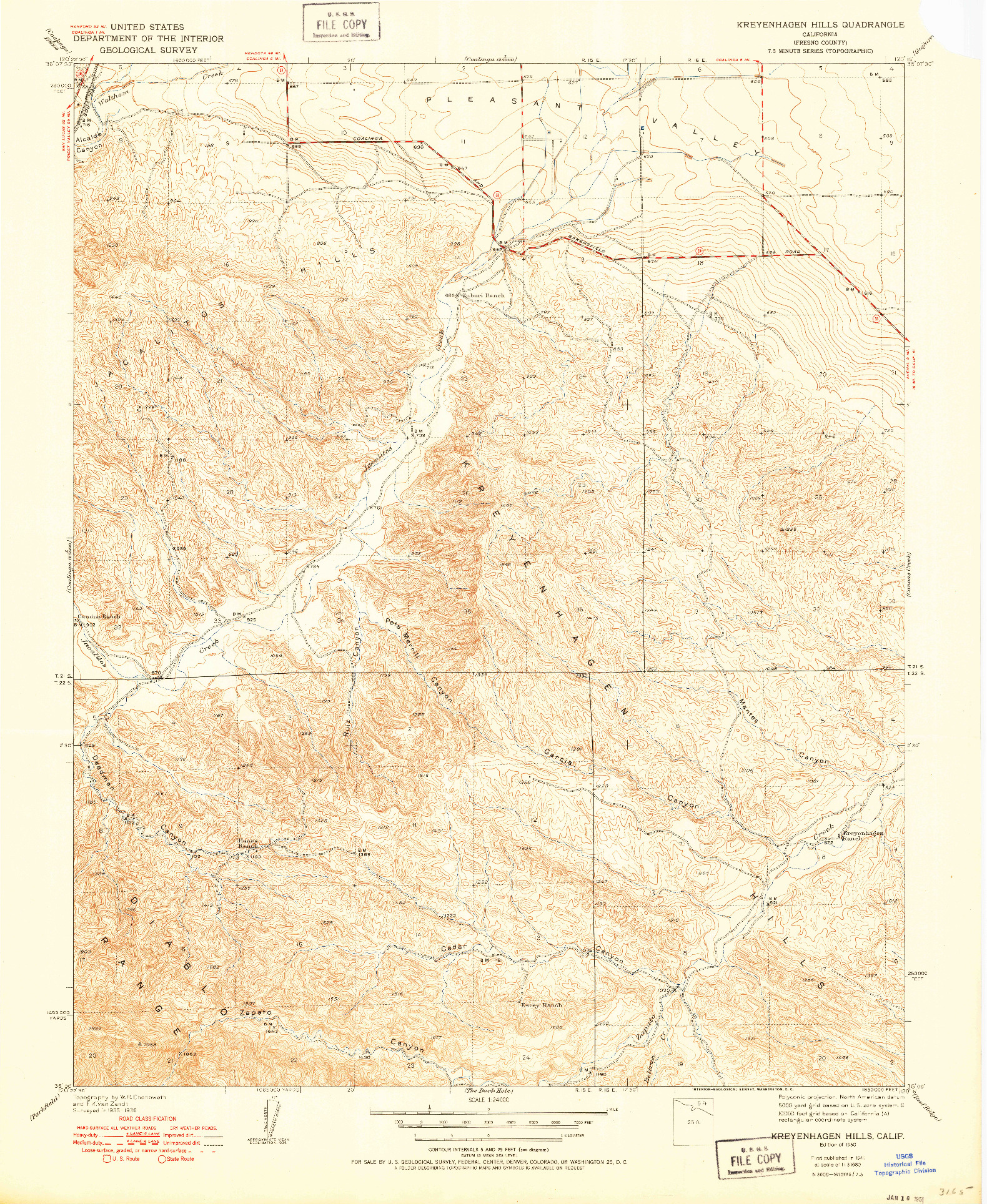 USGS 1:24000-SCALE QUADRANGLE FOR KREYENHAGEN HILLS, CA 1941