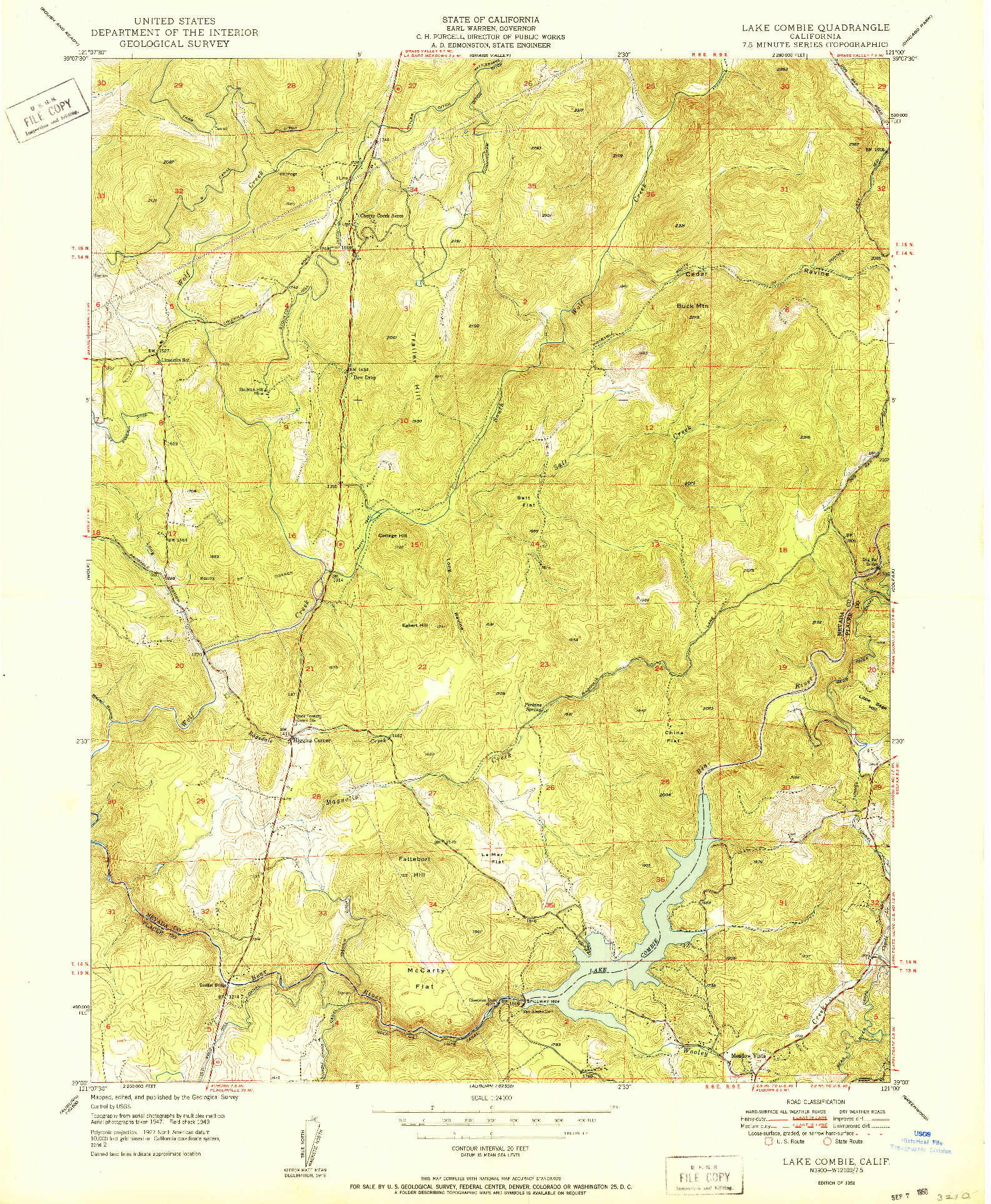 USGS 1:24000-SCALE QUADRANGLE FOR LAKE COMBIE, CA 1950