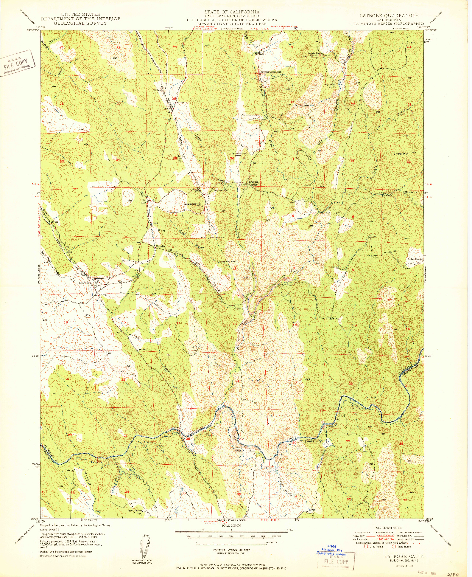 USGS 1:24000-SCALE QUADRANGLE FOR LATROBE, CA 1950