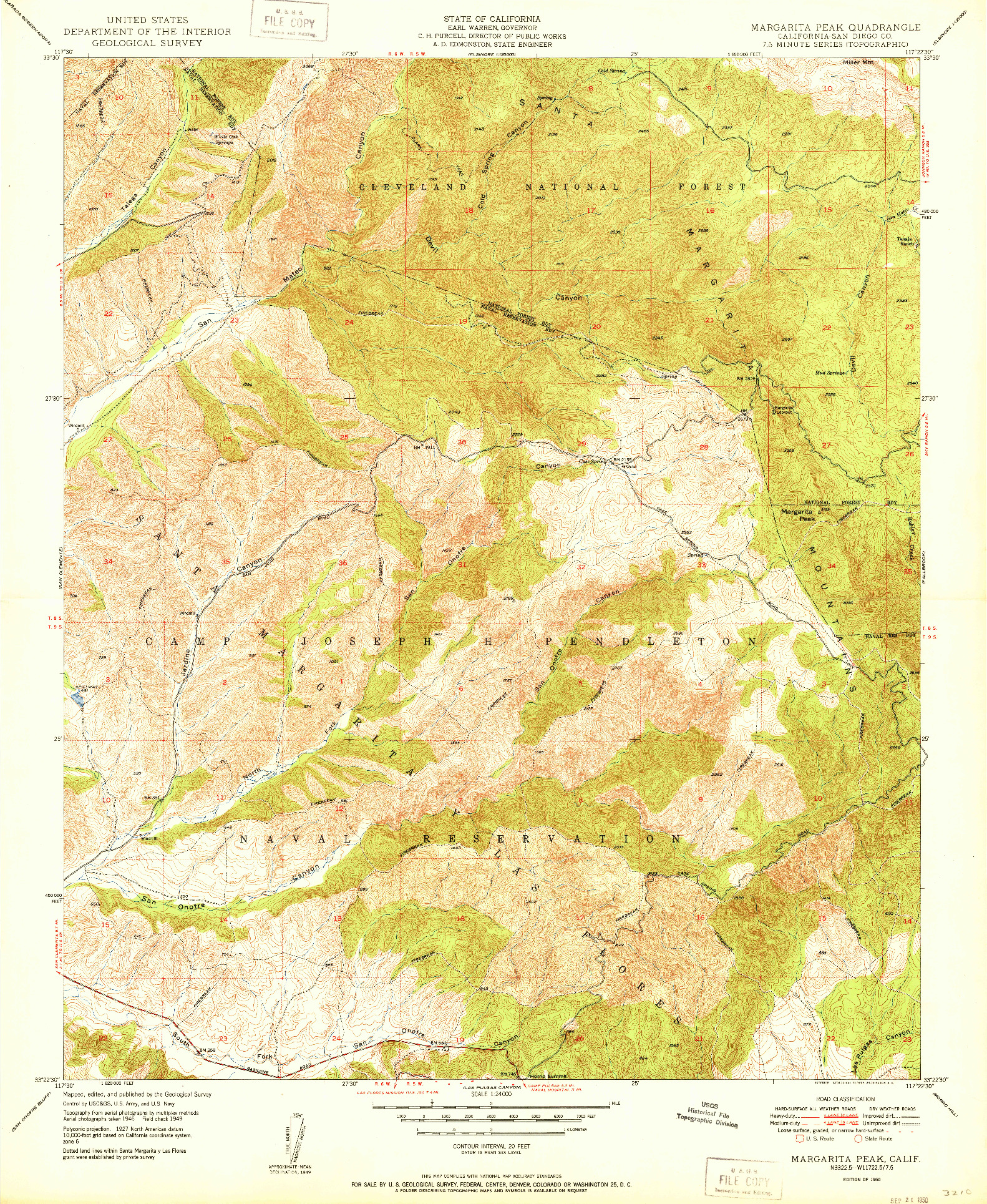 USGS 1:24000-SCALE QUADRANGLE FOR MARGARITA PEAK, CA 1950