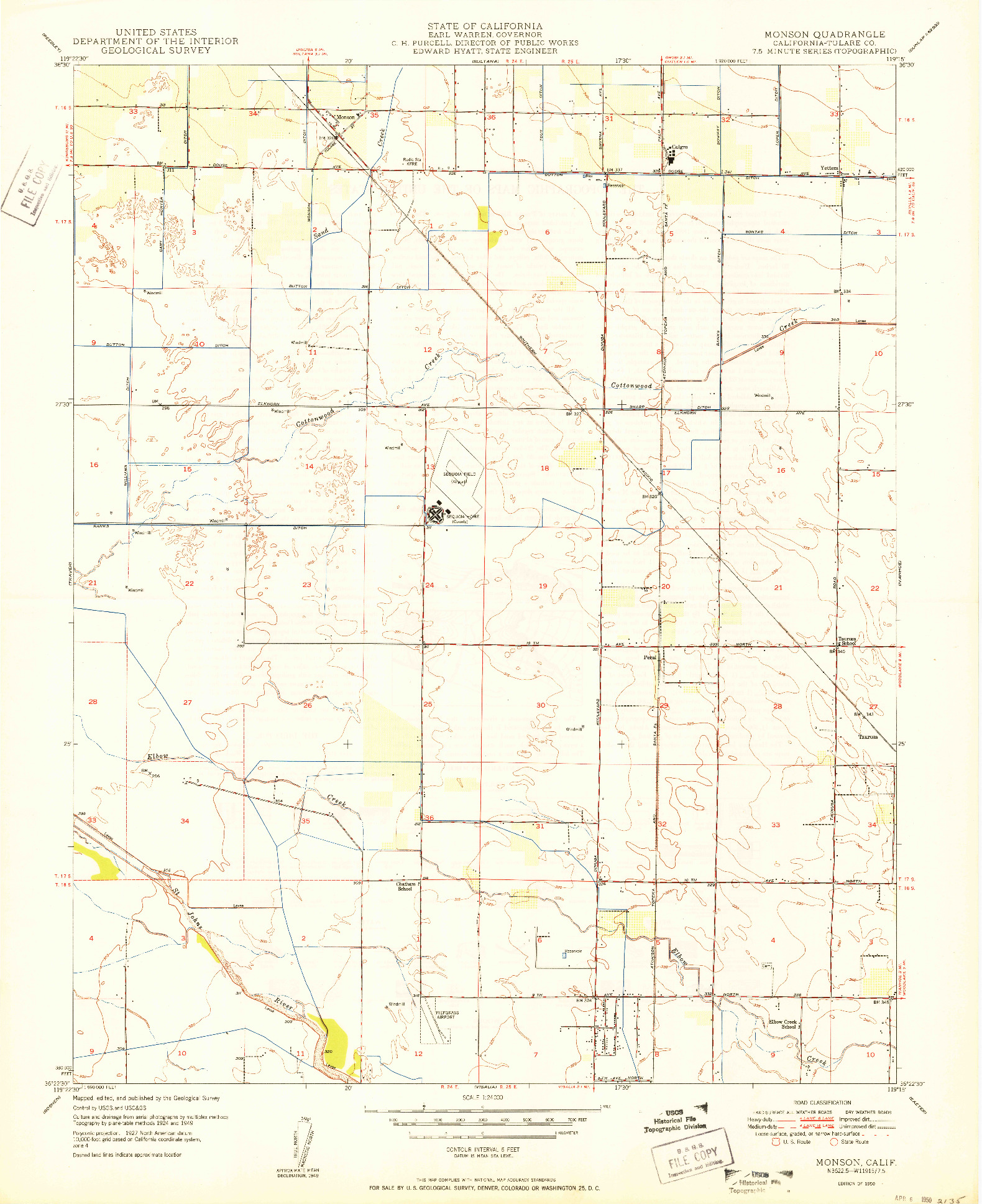 USGS 1:24000-SCALE QUADRANGLE FOR MONSON, CA 1950