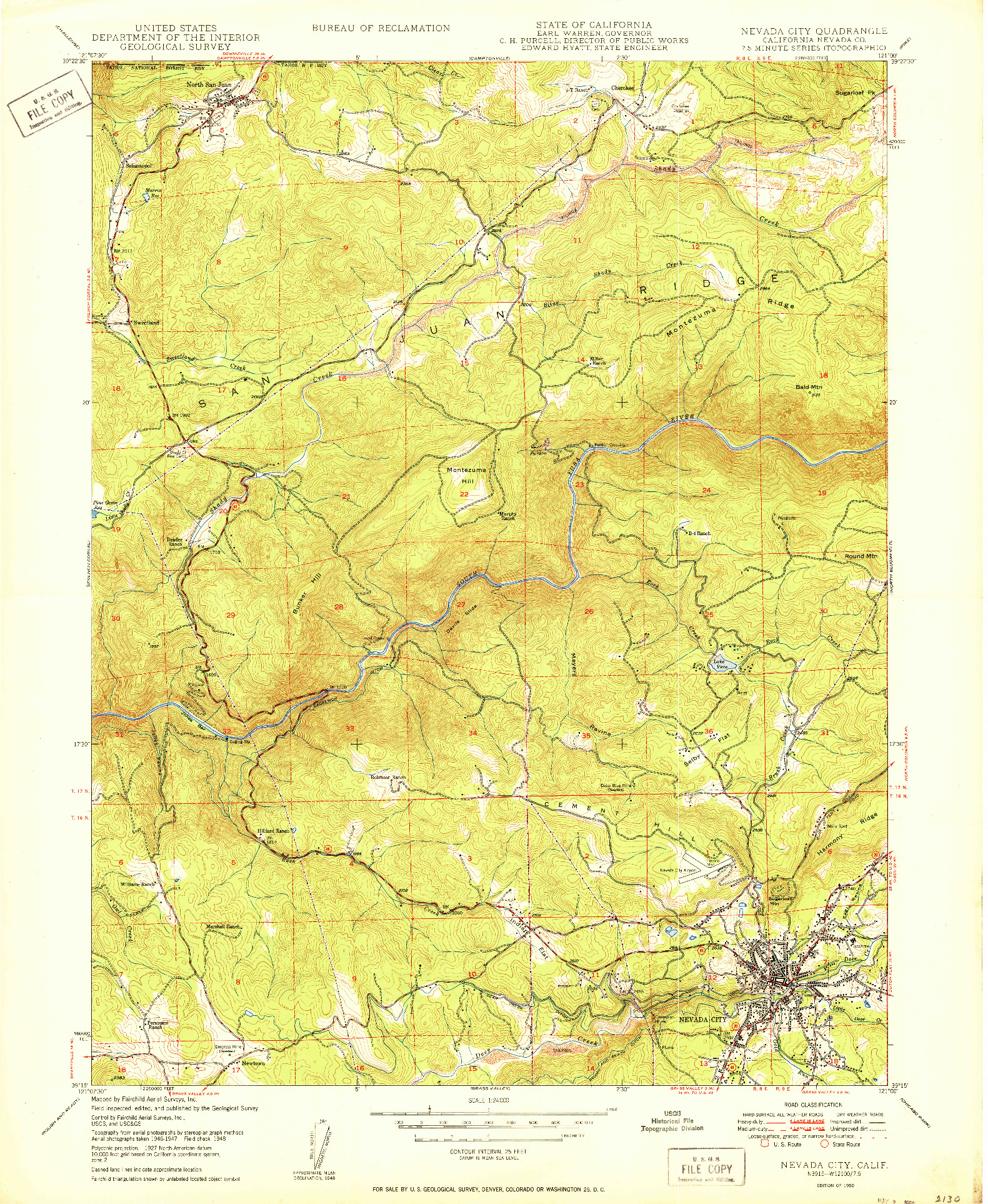 USGS 1:24000-SCALE QUADRANGLE FOR NEVADA CITY, CA 1950