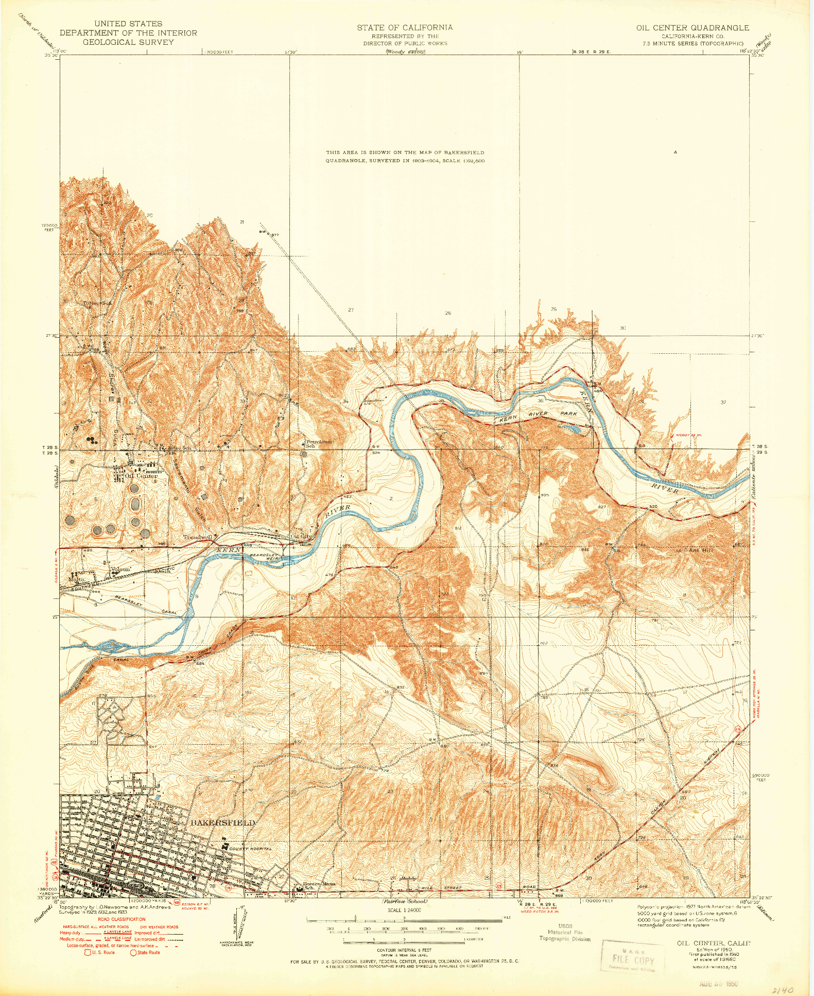 USGS 1:24000-SCALE QUADRANGLE FOR OIL CENTER, CA 1950