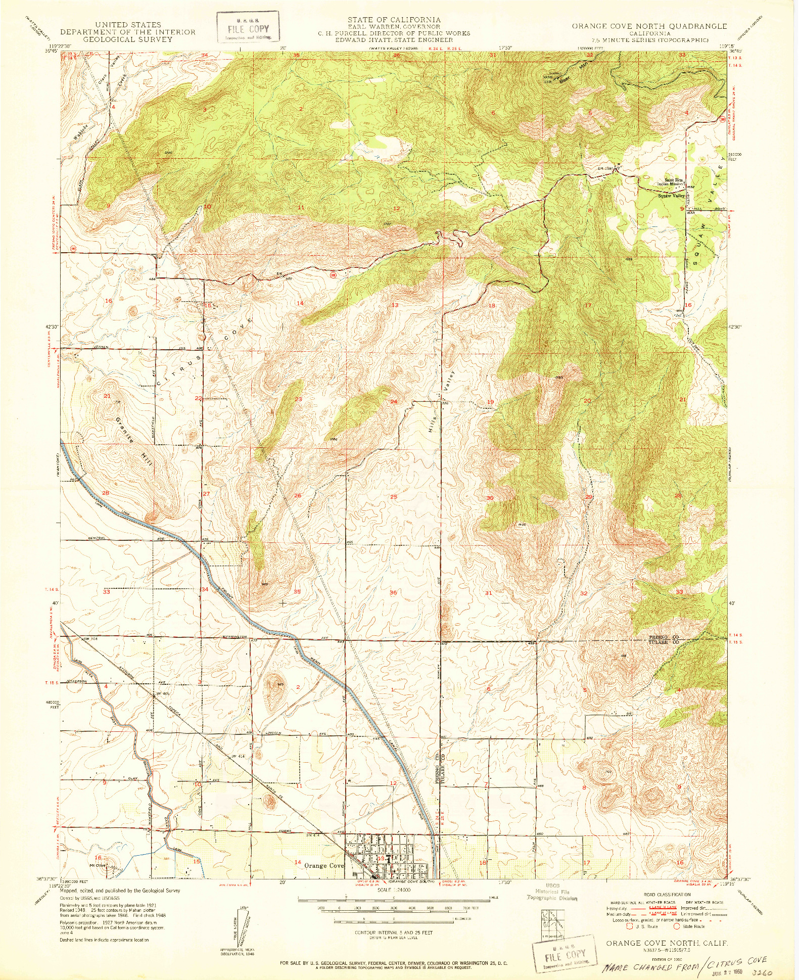USGS 1:24000-SCALE QUADRANGLE FOR ORANGE COVE NORTH, CA 1950