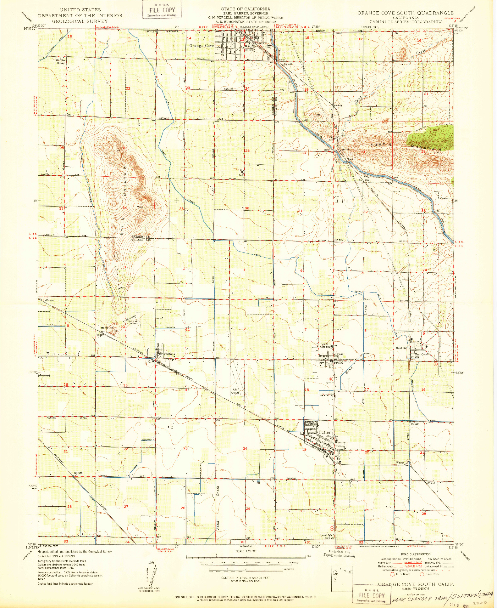 USGS 1:24000-SCALE QUADRANGLE FOR ORANGE COVE SOUTH, CA 1950
