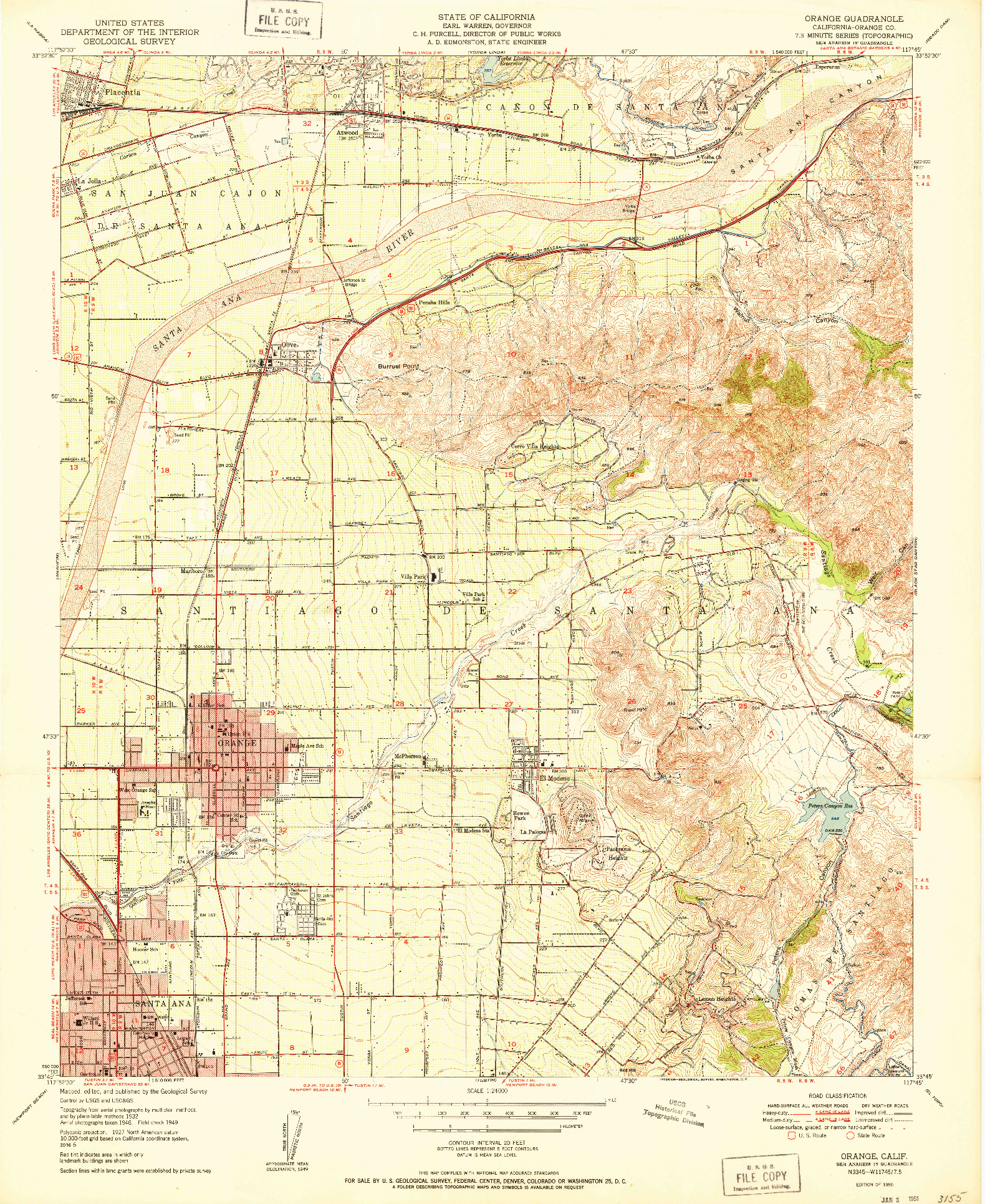 USGS 1:24000-SCALE QUADRANGLE FOR ORANGE, CA 1950