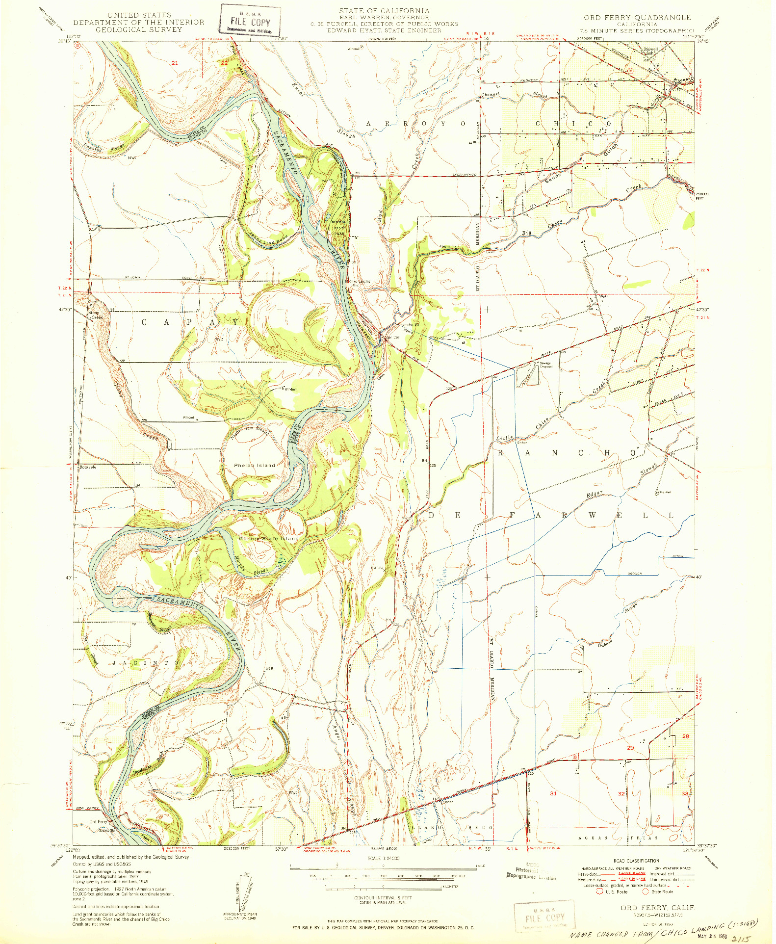 USGS 1:24000-SCALE QUADRANGLE FOR ORD FERRY, CA 1950