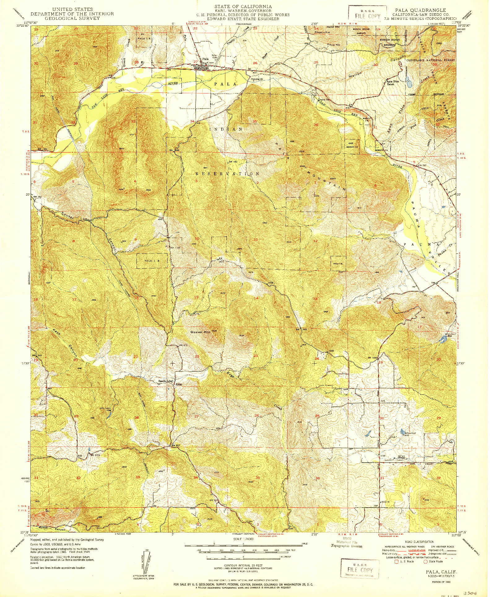 USGS 1:24000-SCALE QUADRANGLE FOR PALA, CA 1950