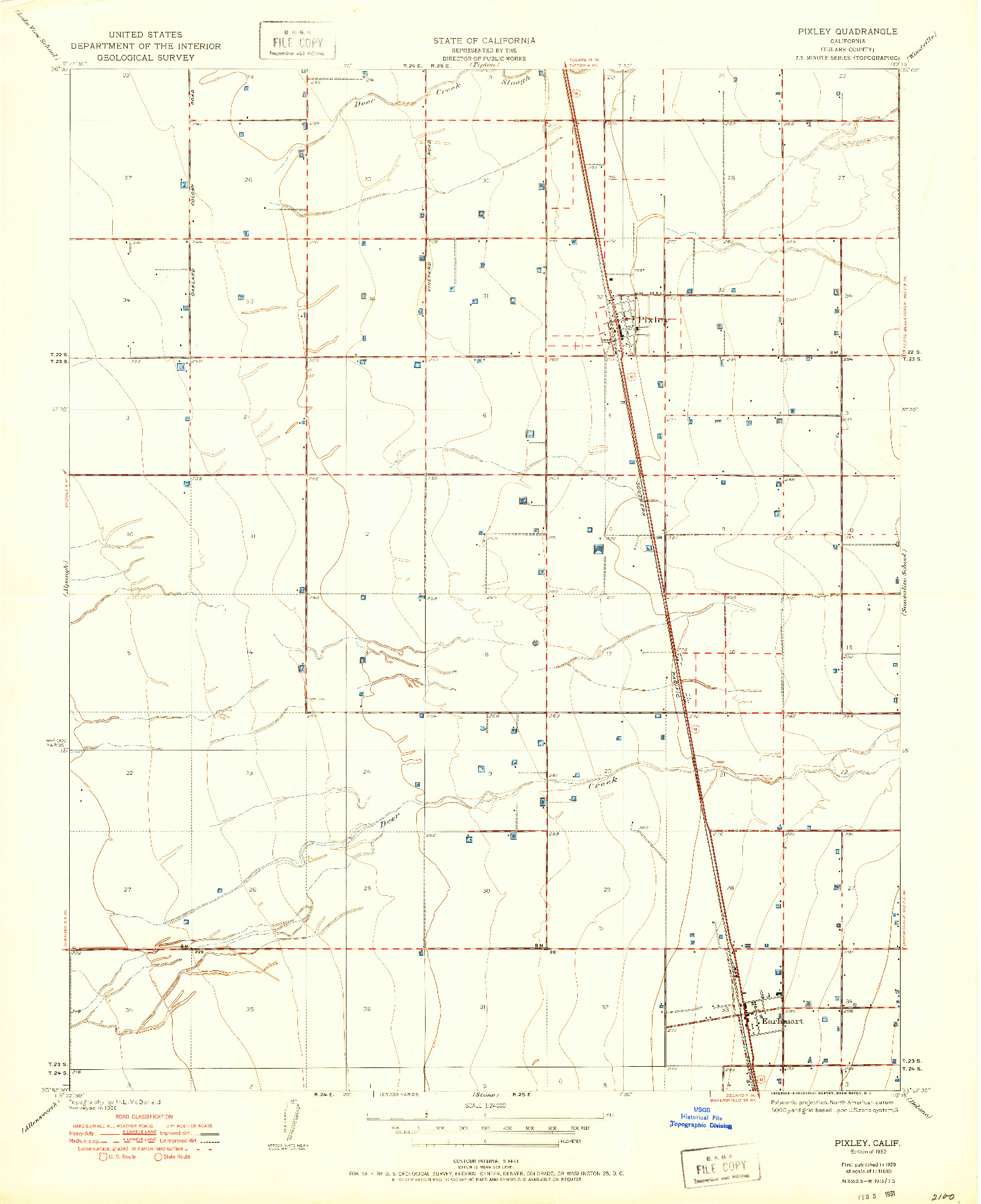 USGS 1:24000-SCALE QUADRANGLE FOR PIXLEY, CA 1950