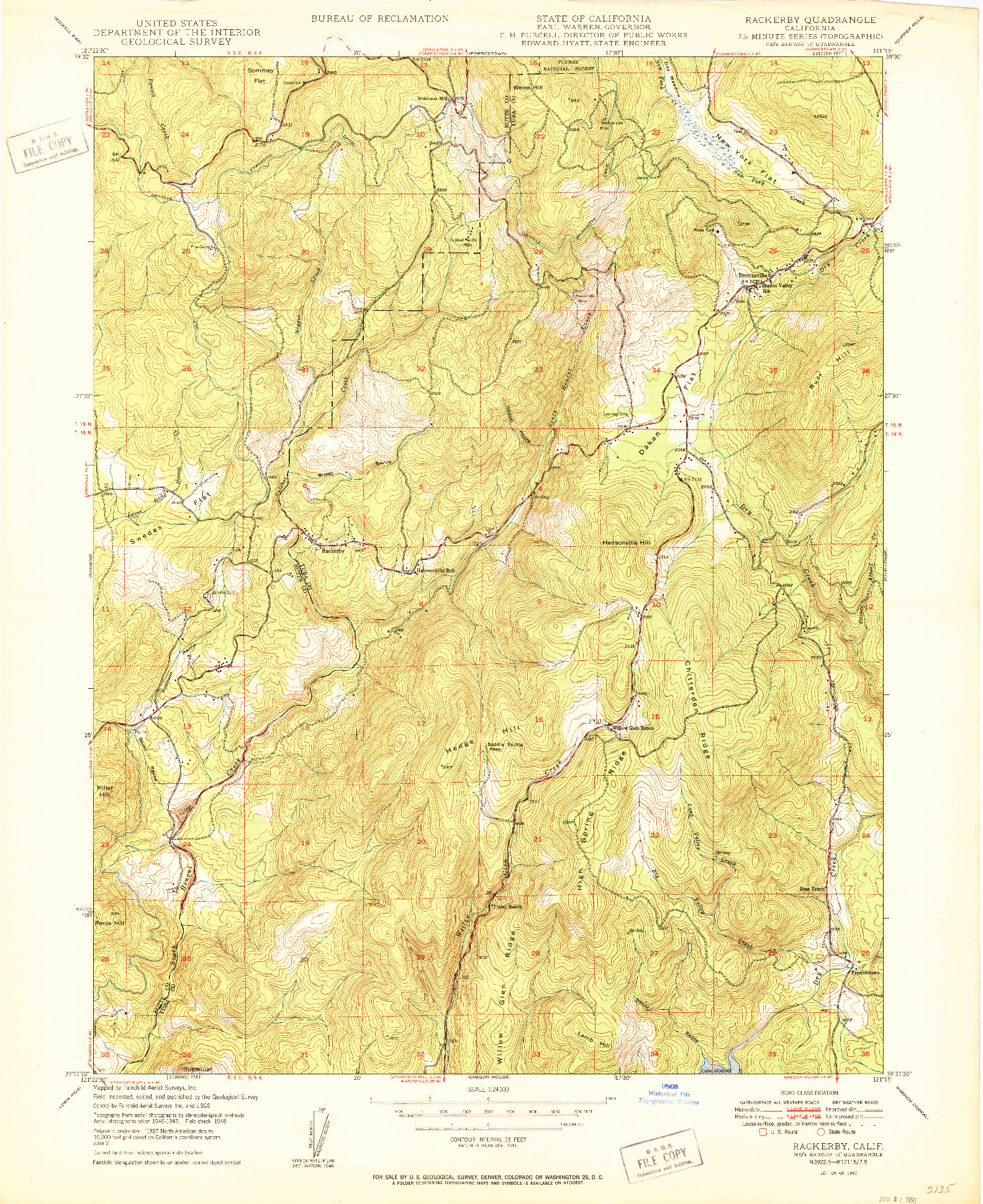 USGS 1:24000-SCALE QUADRANGLE FOR RACKERBY, CA 1950