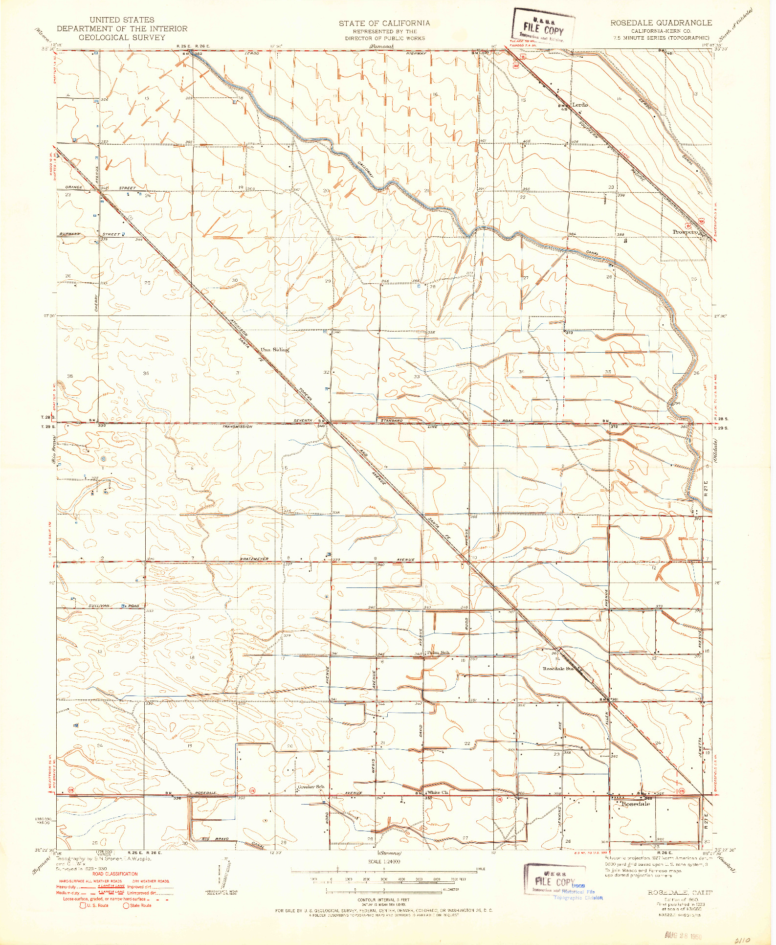 USGS 1:24000-SCALE QUADRANGLE FOR ROSEDALE, CA 1950
