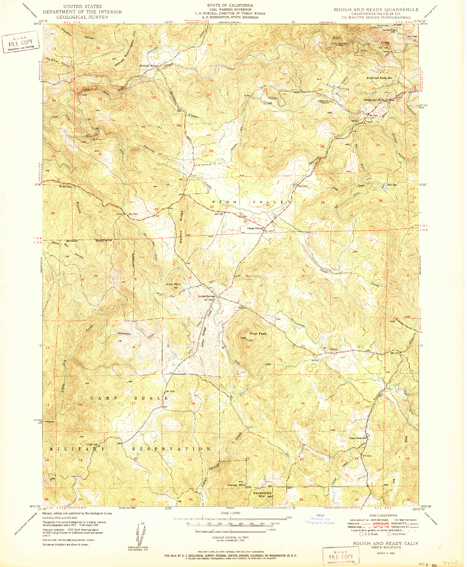 USGS 1:24000-SCALE QUADRANGLE FOR ROUGH AND READY, CA 1950