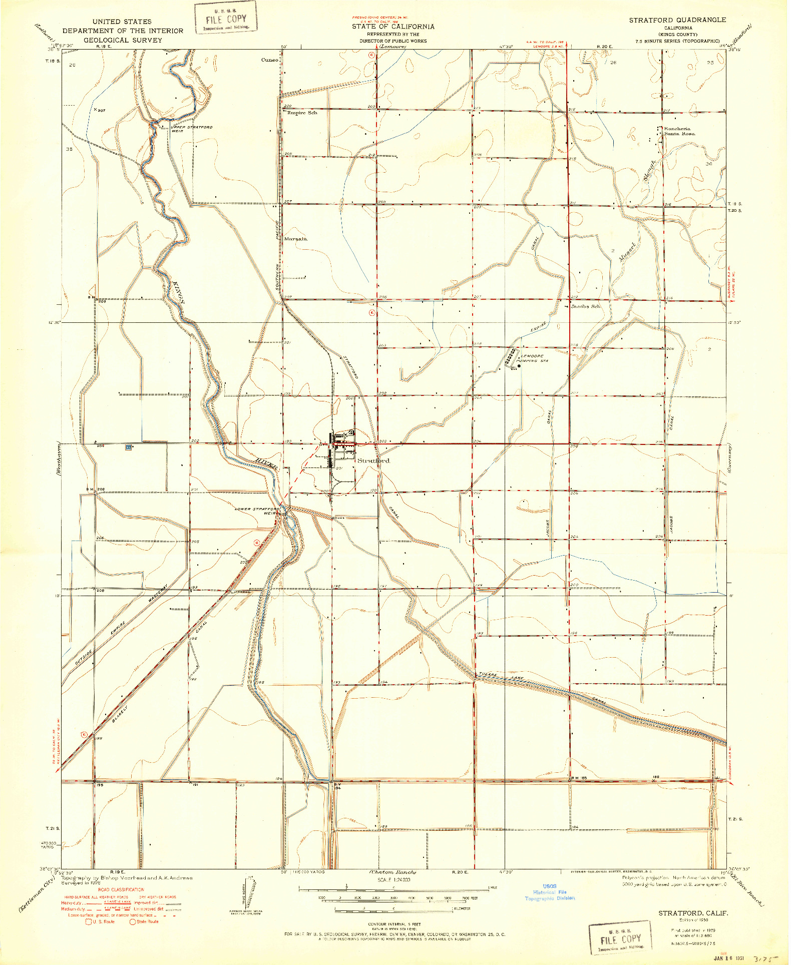 USGS 1:24000-SCALE QUADRANGLE FOR STRATFORD, CA 1950