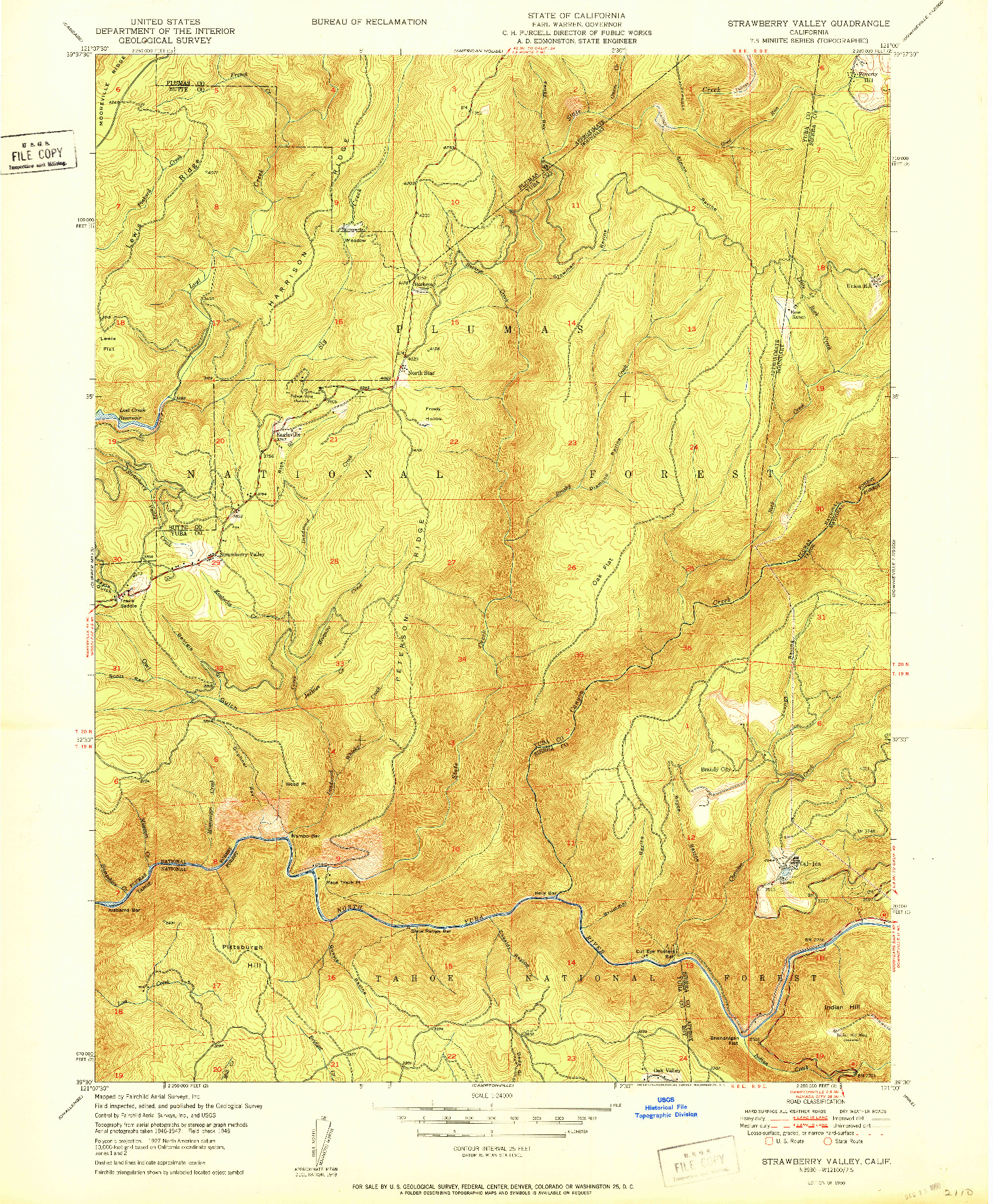 USGS 1:24000-SCALE QUADRANGLE FOR STRAWBERRY VALLEY, CA 1950