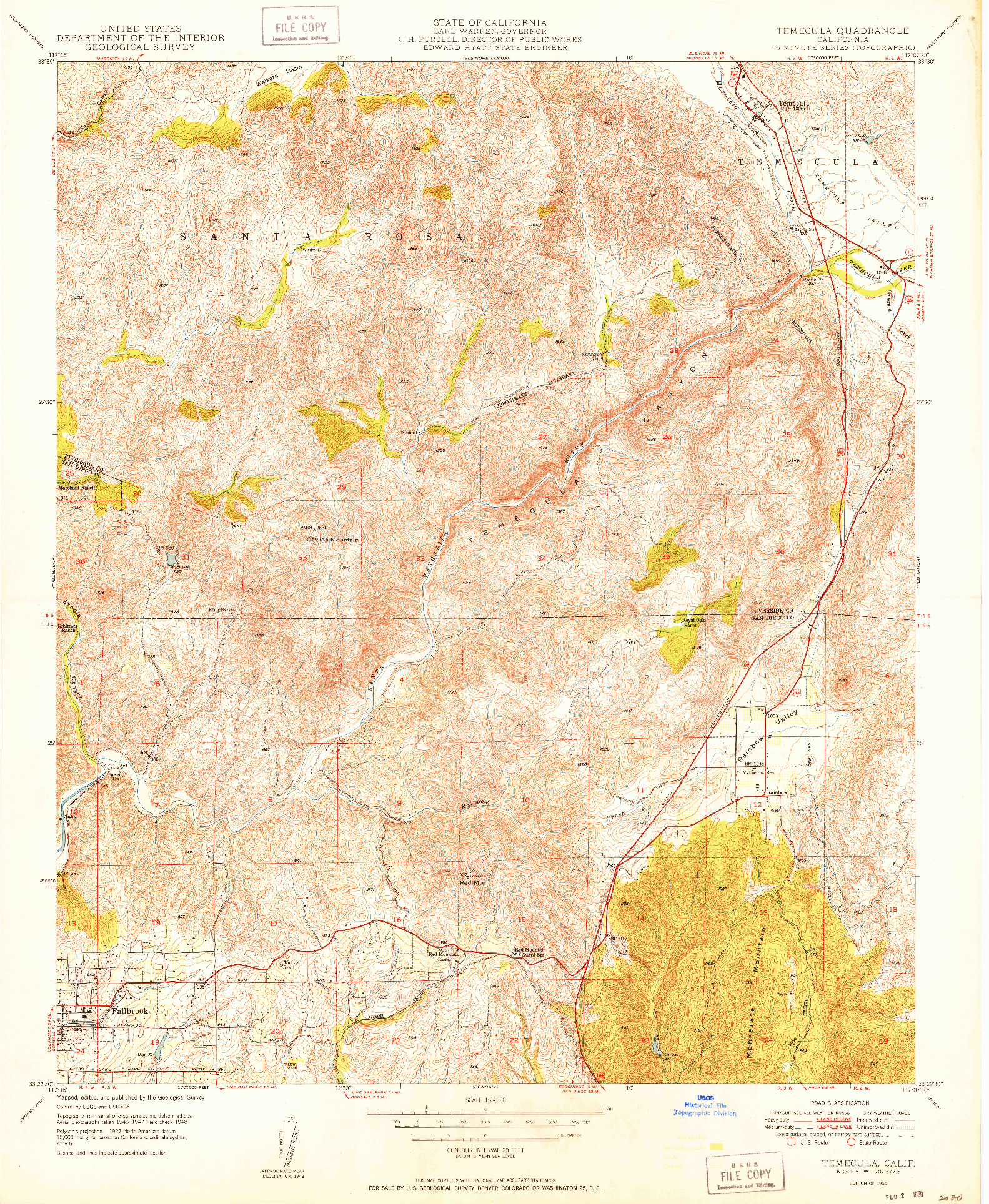 USGS 1:24000-SCALE QUADRANGLE FOR TEMECULA, CA 1950