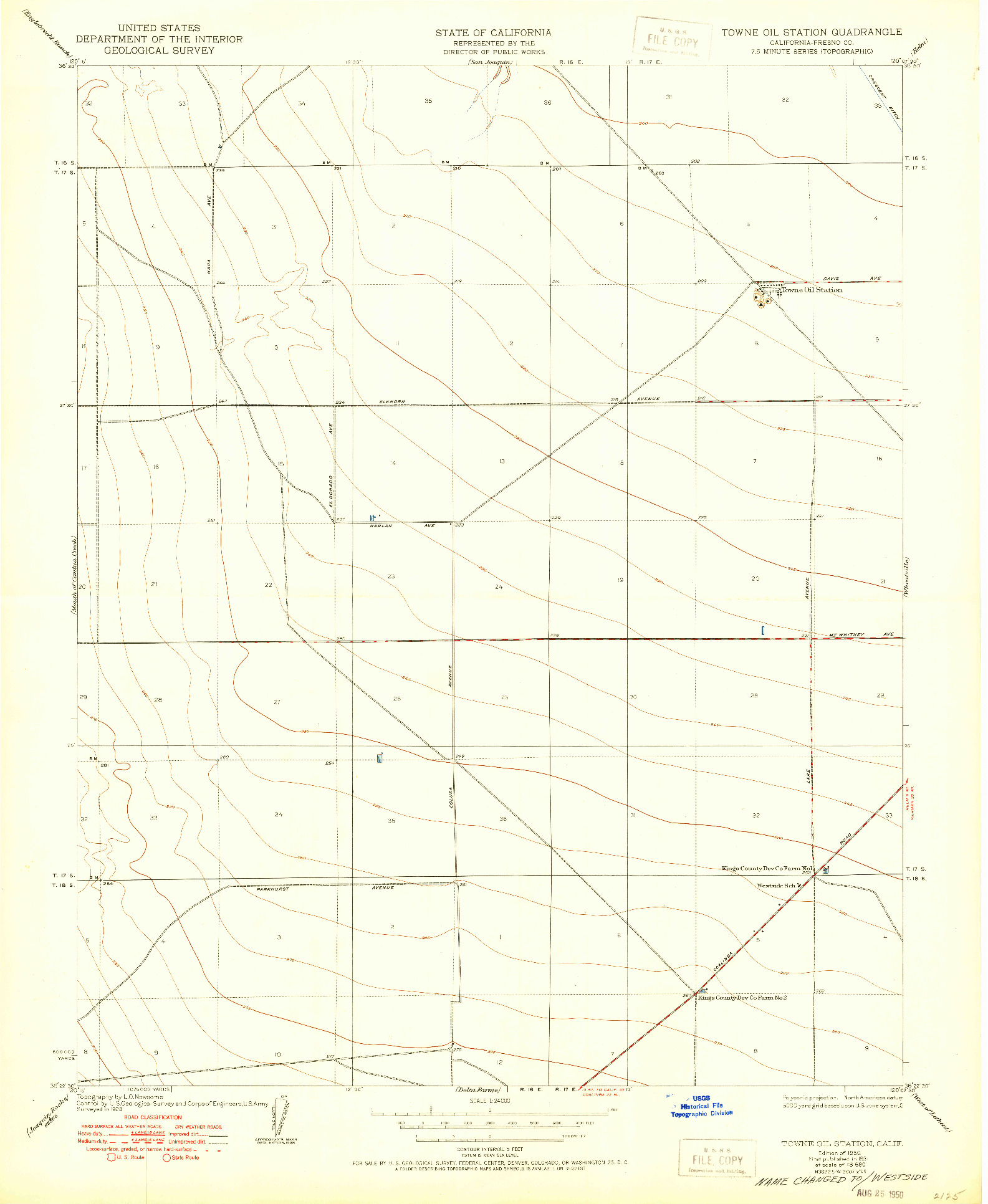 USGS 1:24000-SCALE QUADRANGLE FOR TOWNE OIL STATION, CA 1950