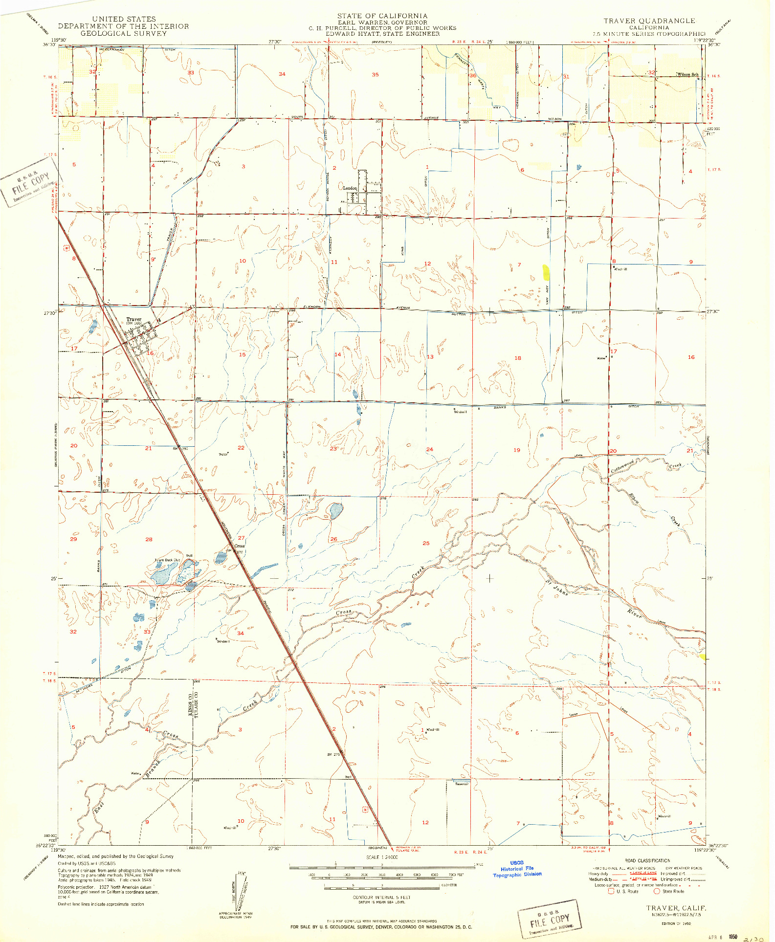 USGS 1:24000-SCALE QUADRANGLE FOR TRAVER, CA 1950