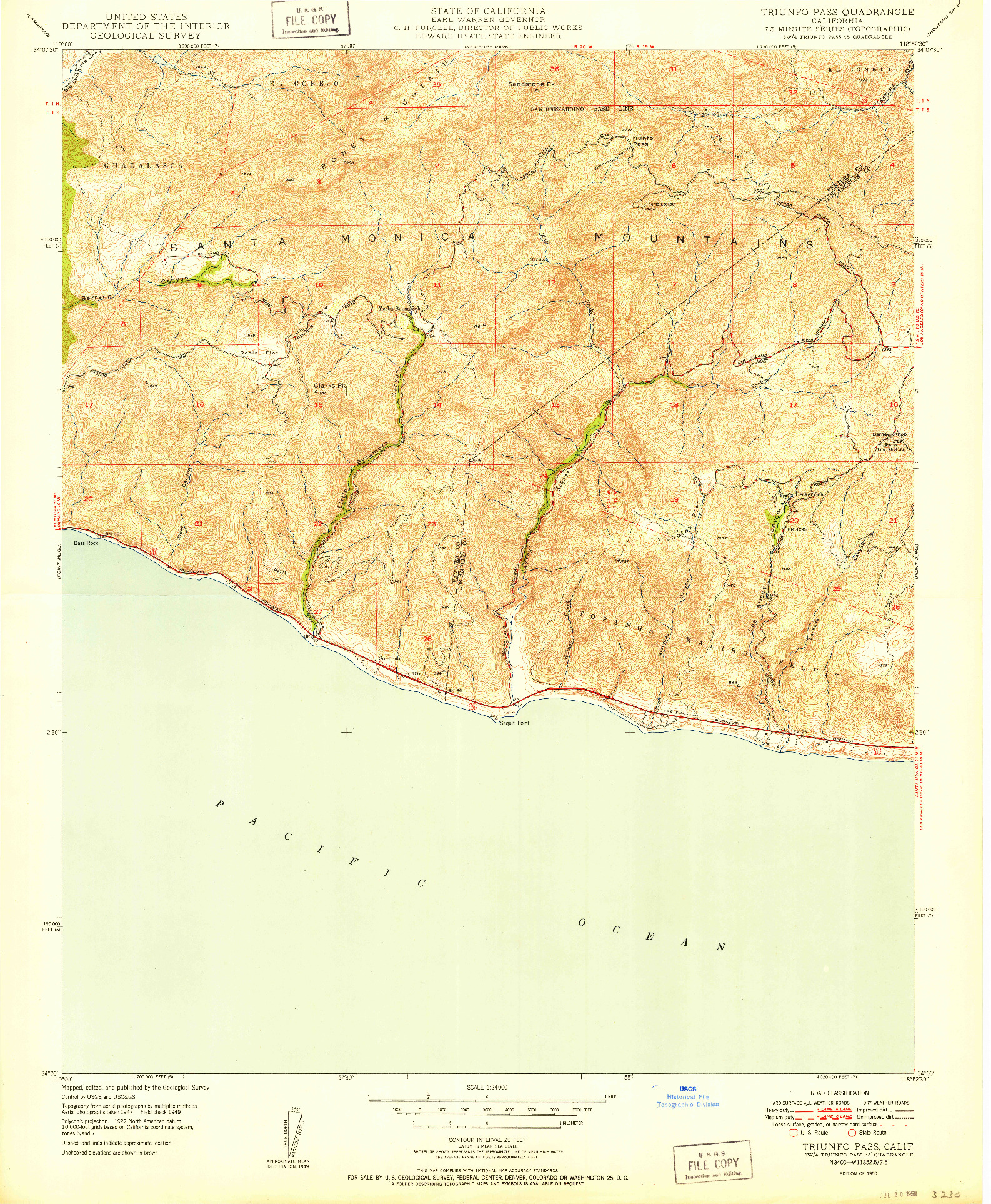 USGS 1:24000-SCALE QUADRANGLE FOR TRIUNFO PASS, CA 1950