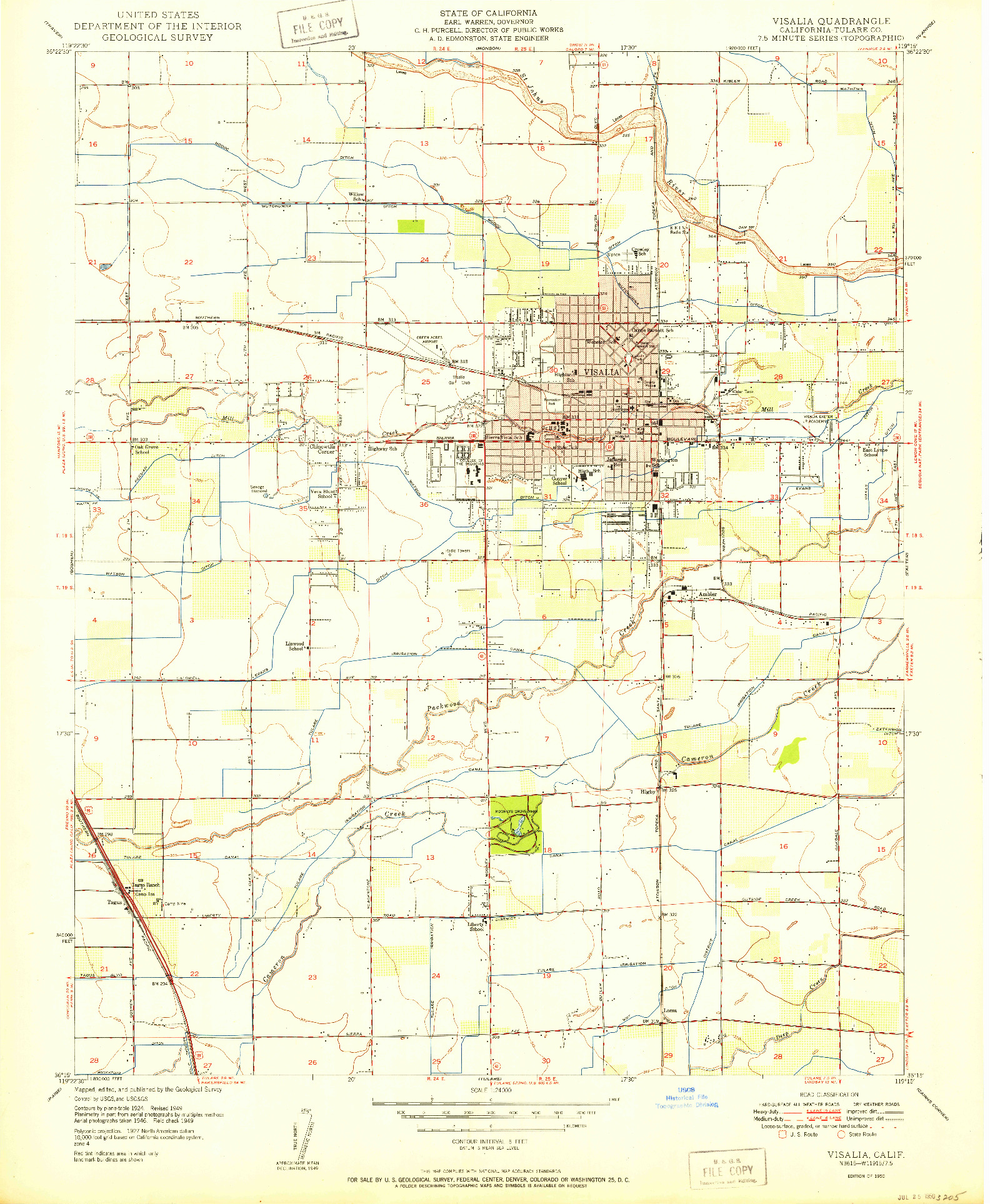 USGS 1:24000-SCALE QUADRANGLE FOR VISALIA, CA 1950